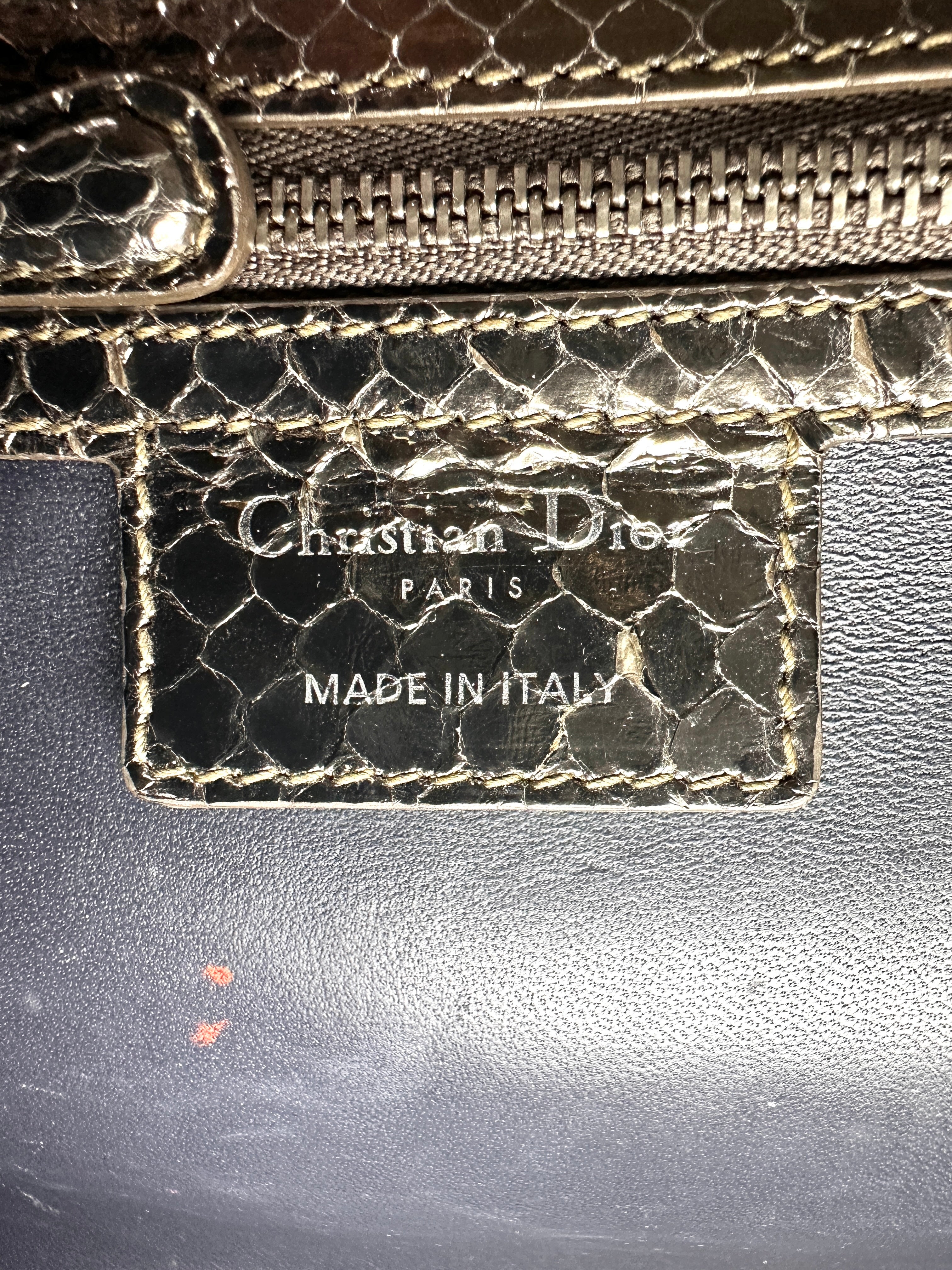 Christian Dior Lady Dior Black Python Leather Handle Bag DR763