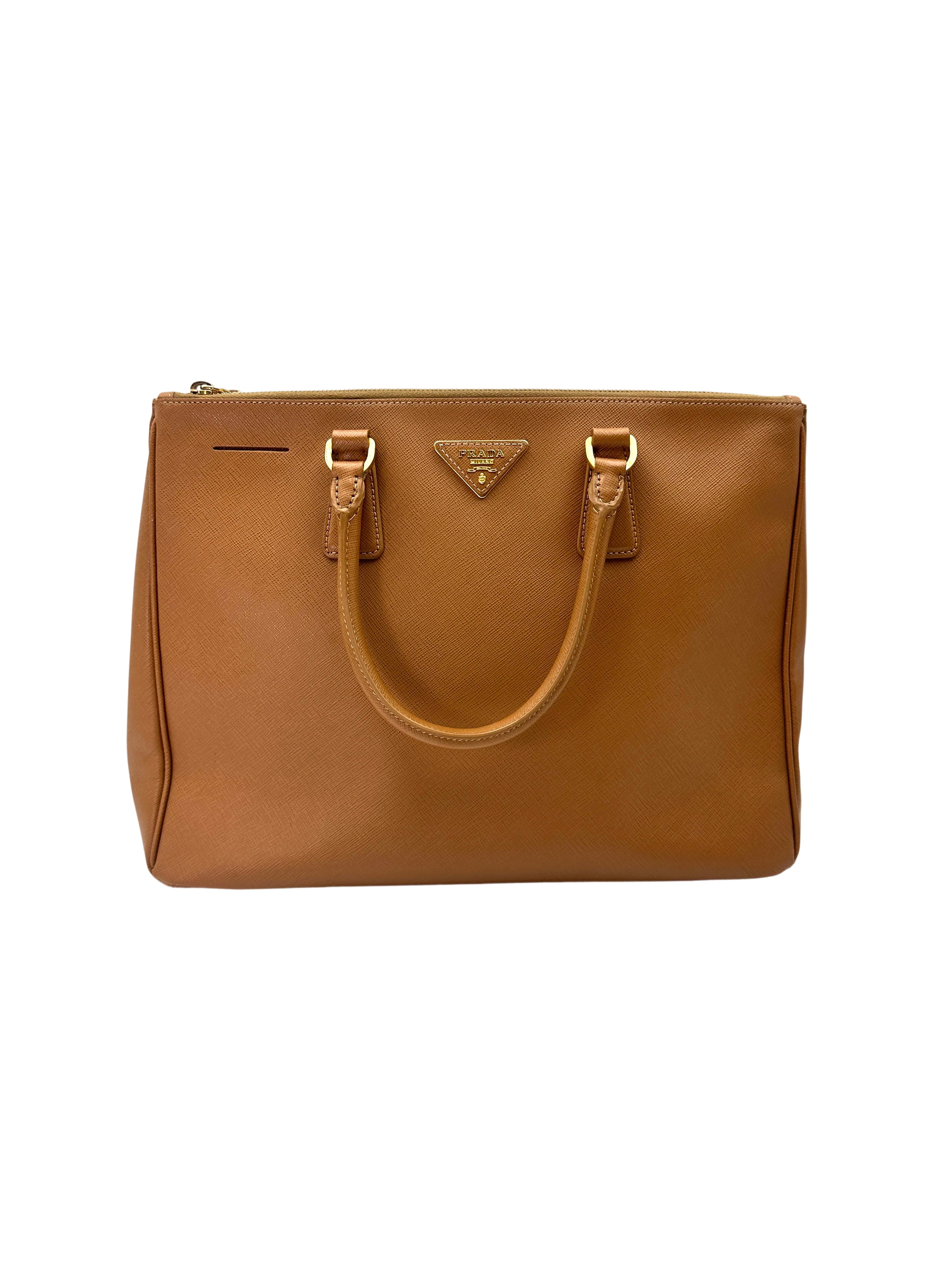 Prada Galleria Brown Saffiano Leather Handle Bag PR411