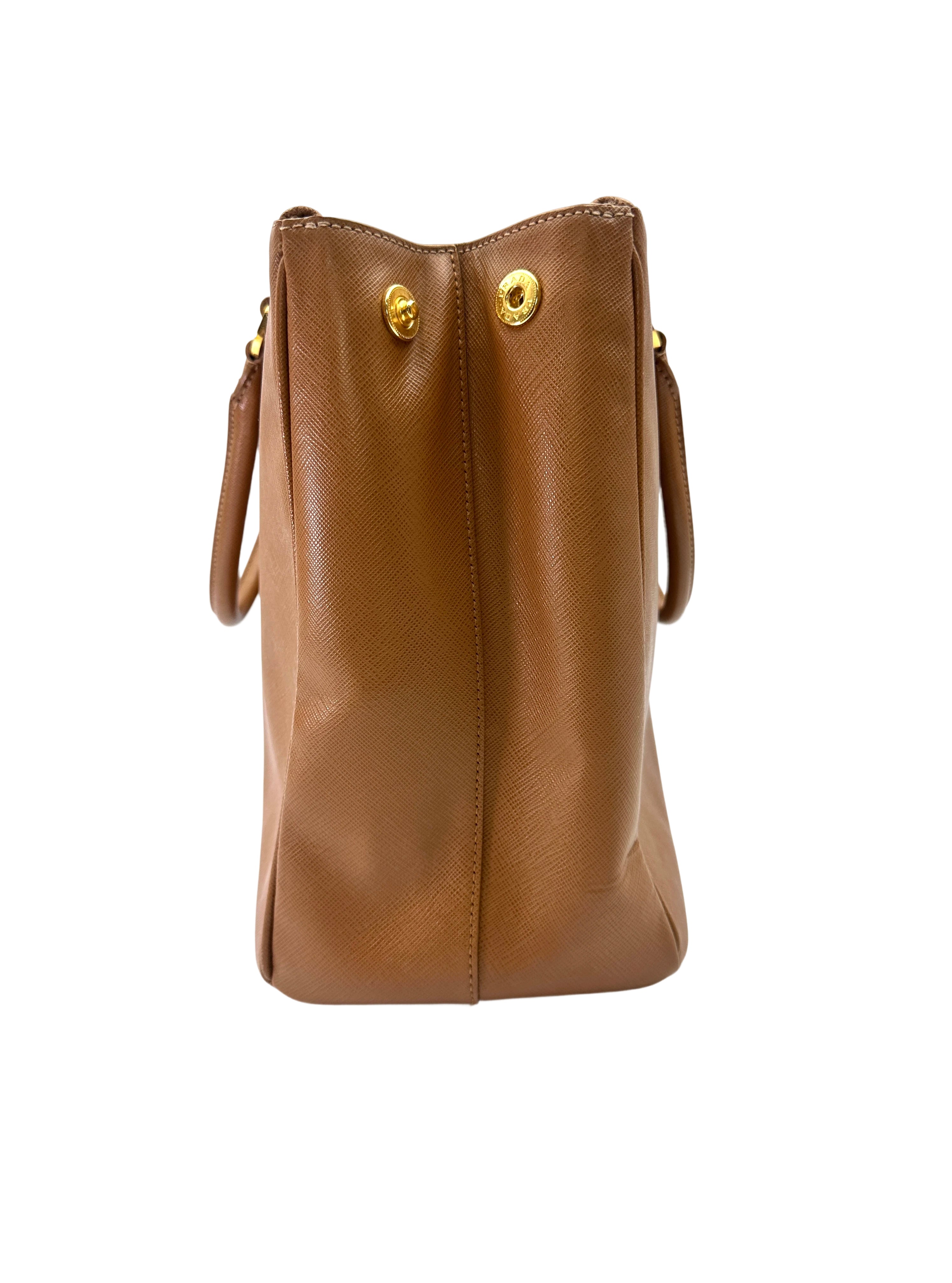 Prada Galleria Brown Saffiano Leather Handle Bag PR411