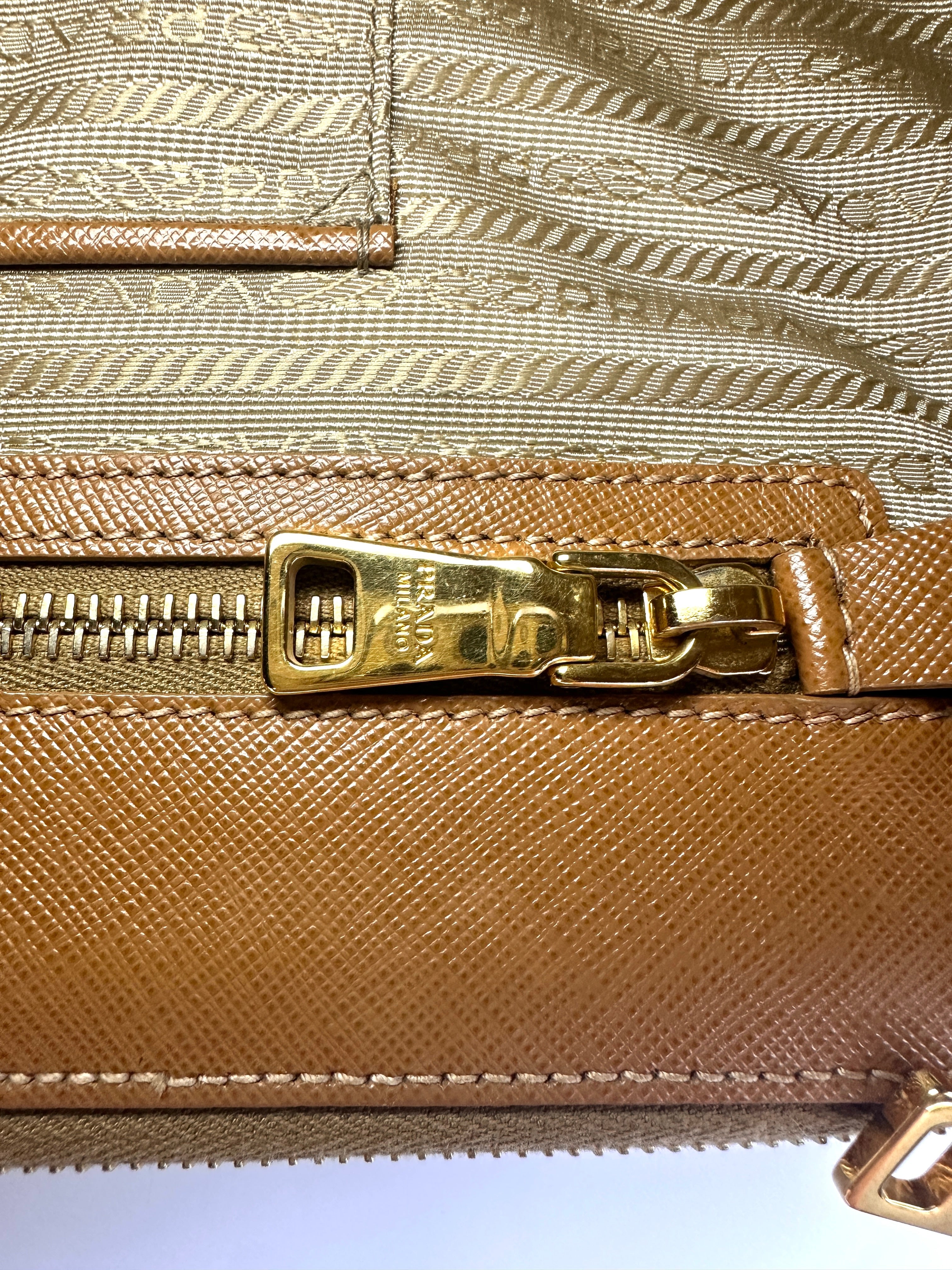 Prada Galleria Brown Saffiano Leather Handle Bag PR411