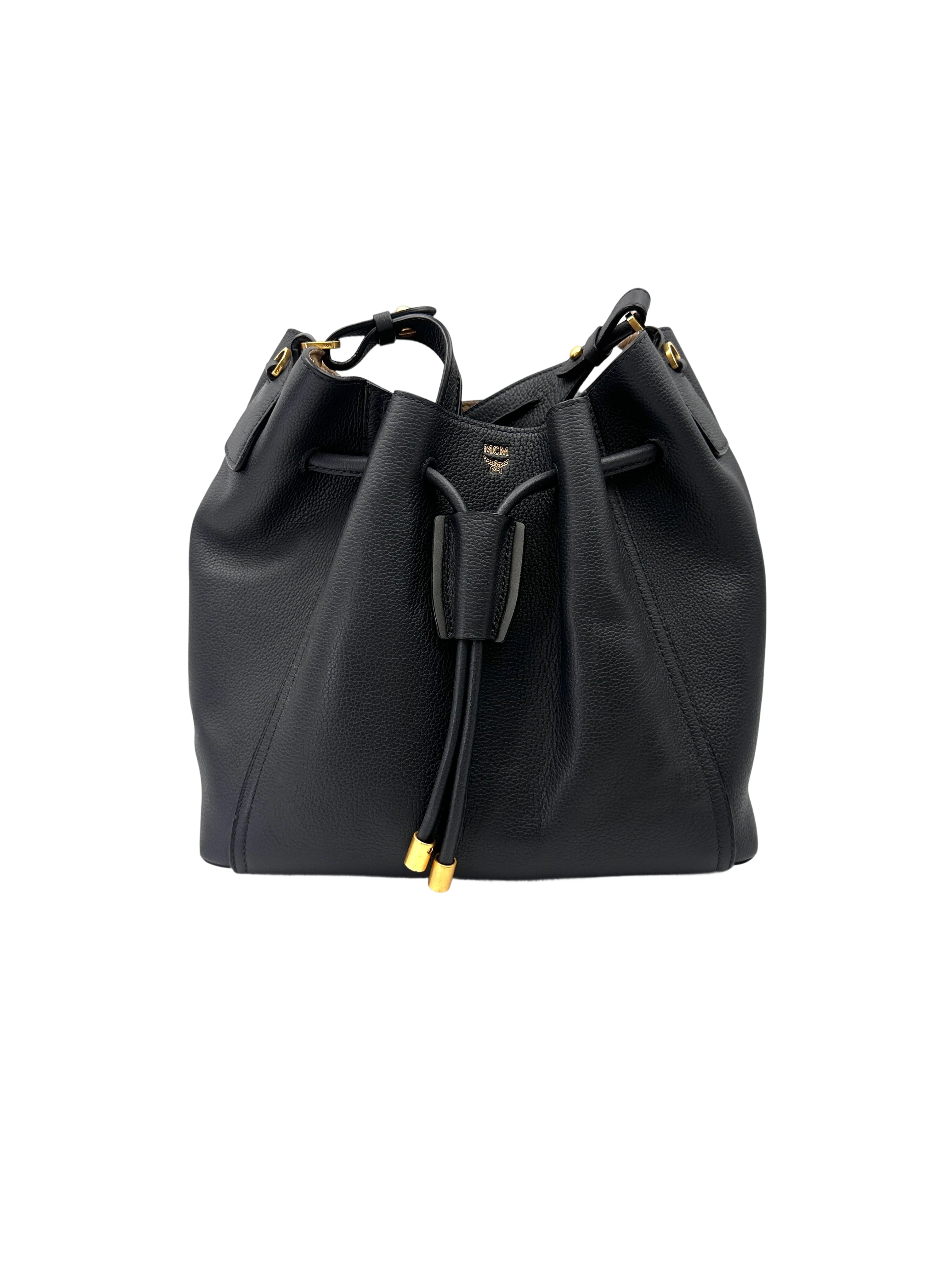 MCM Black Pebbled Leather Drawstring Bucket MCM41