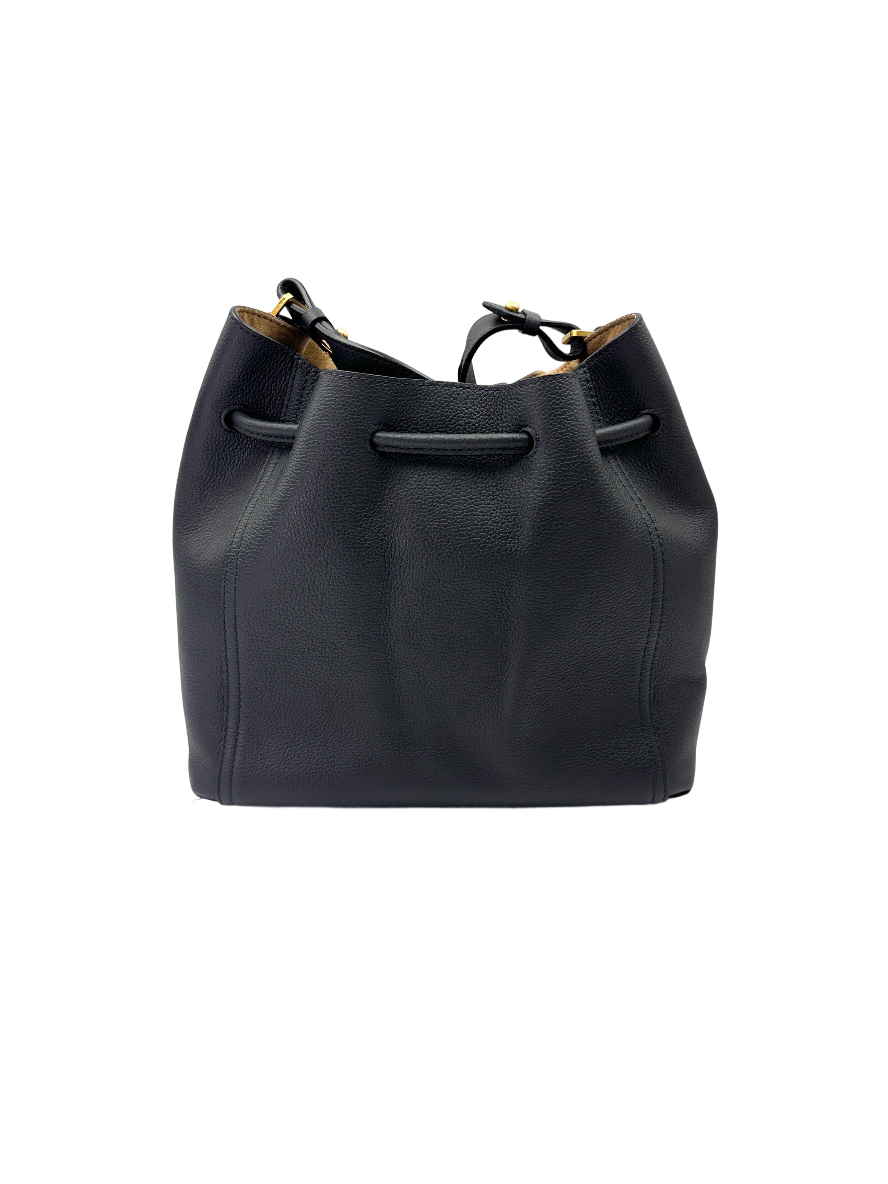 MCM Black Pebbled Leather Drawstring Bucket MCM41