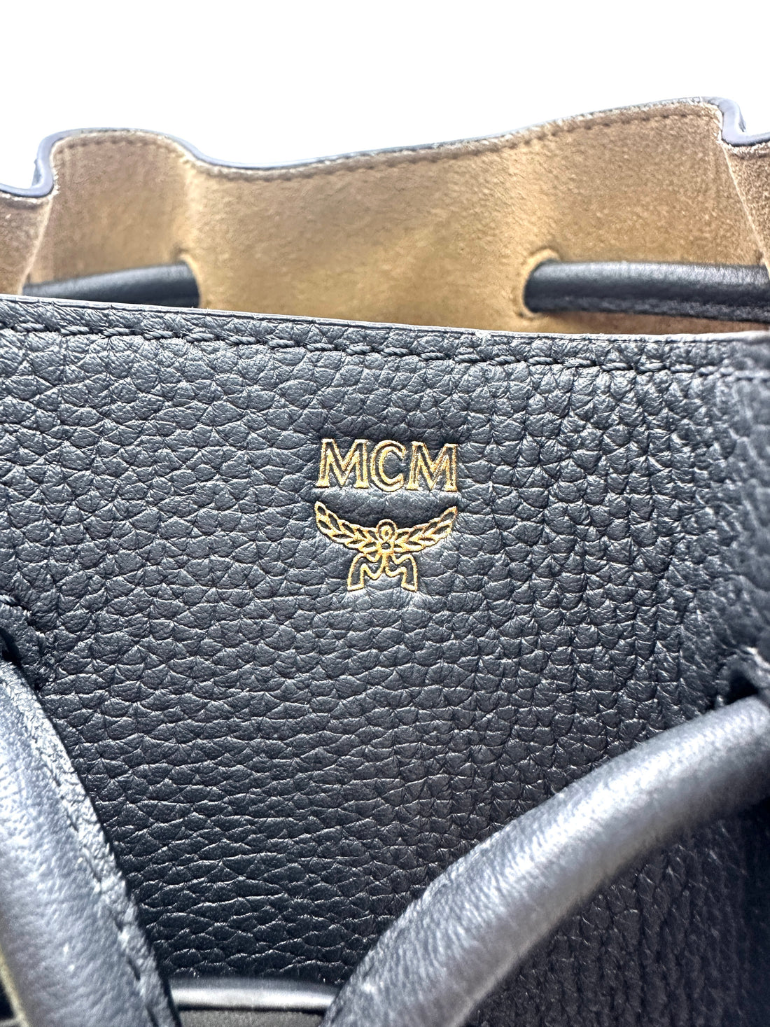 MCM Black Pebbled Leather Drawstring Bucket MCM41