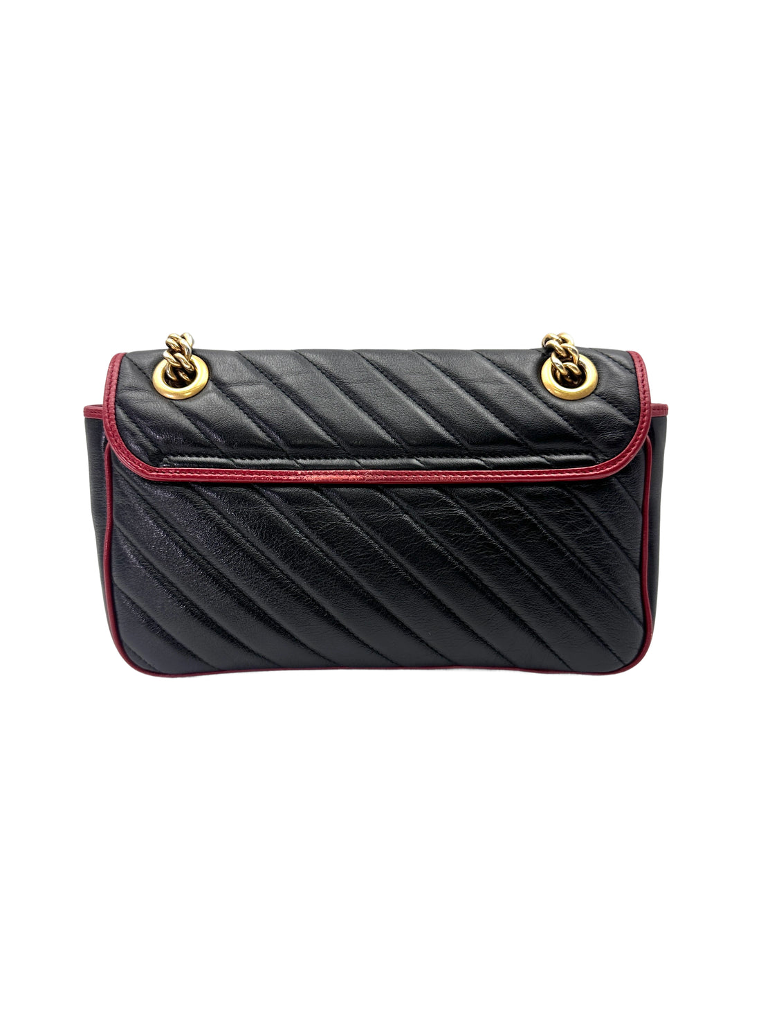 Gucci GG Marmont Black Leather Flap Bag With Red Trim GG1161