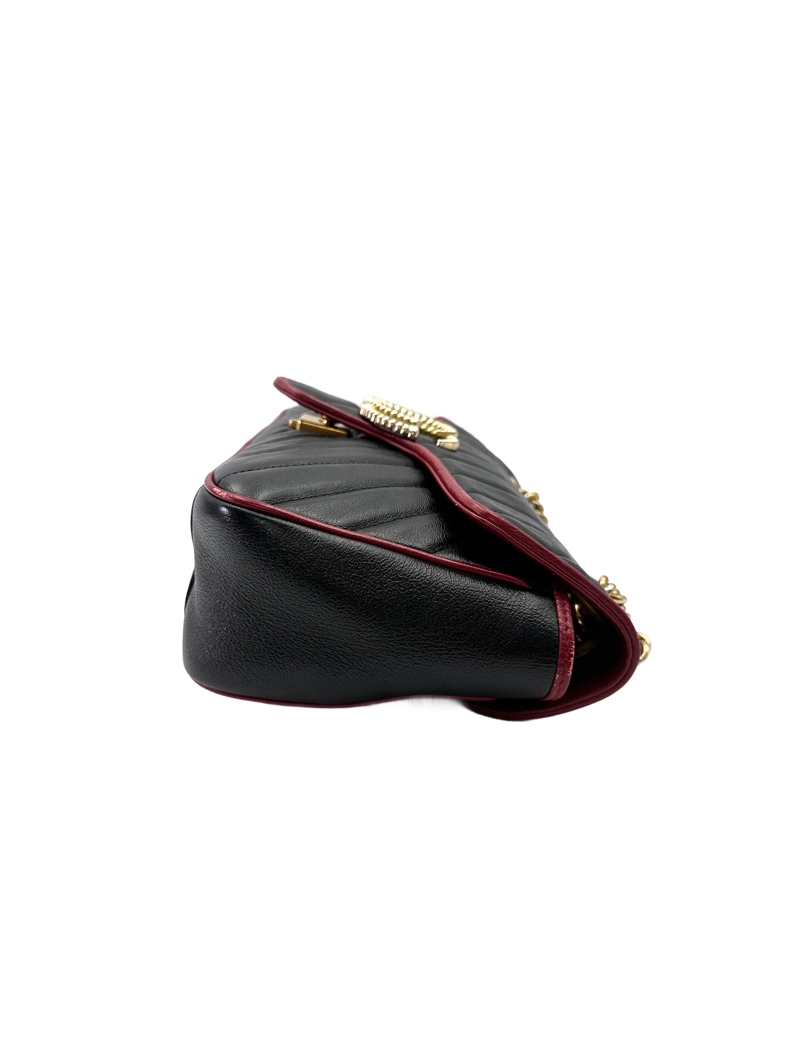 Gucci GG Marmont Black Leather Flap Bag With Red Trim GG1161