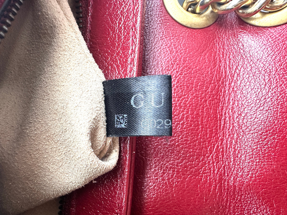 Gucci GG Marmont Black Leather Flap Bag With Red Trim GG1161