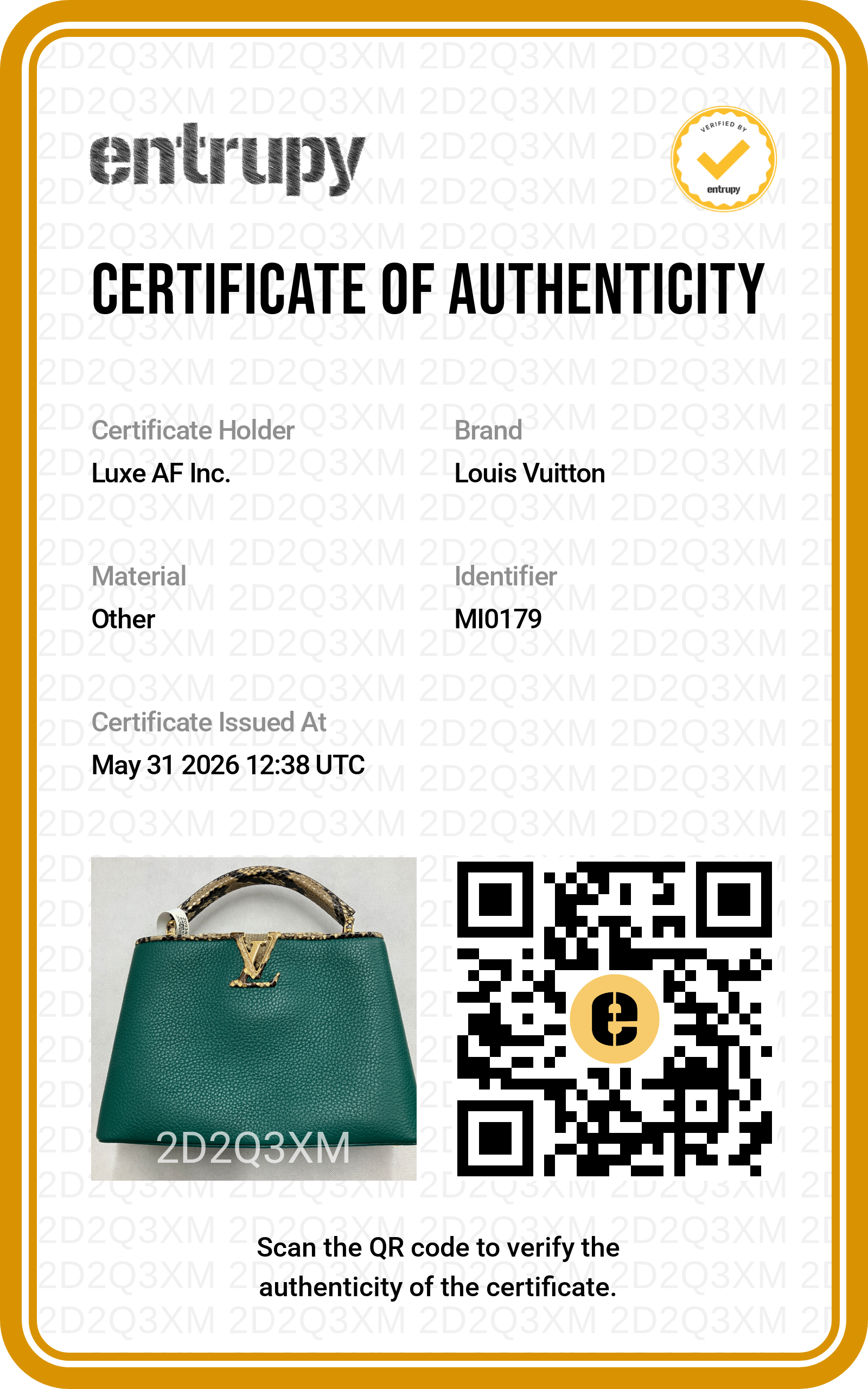 Louis Vuitton Capucines BB Green Leather Python Handle Bag LV2906