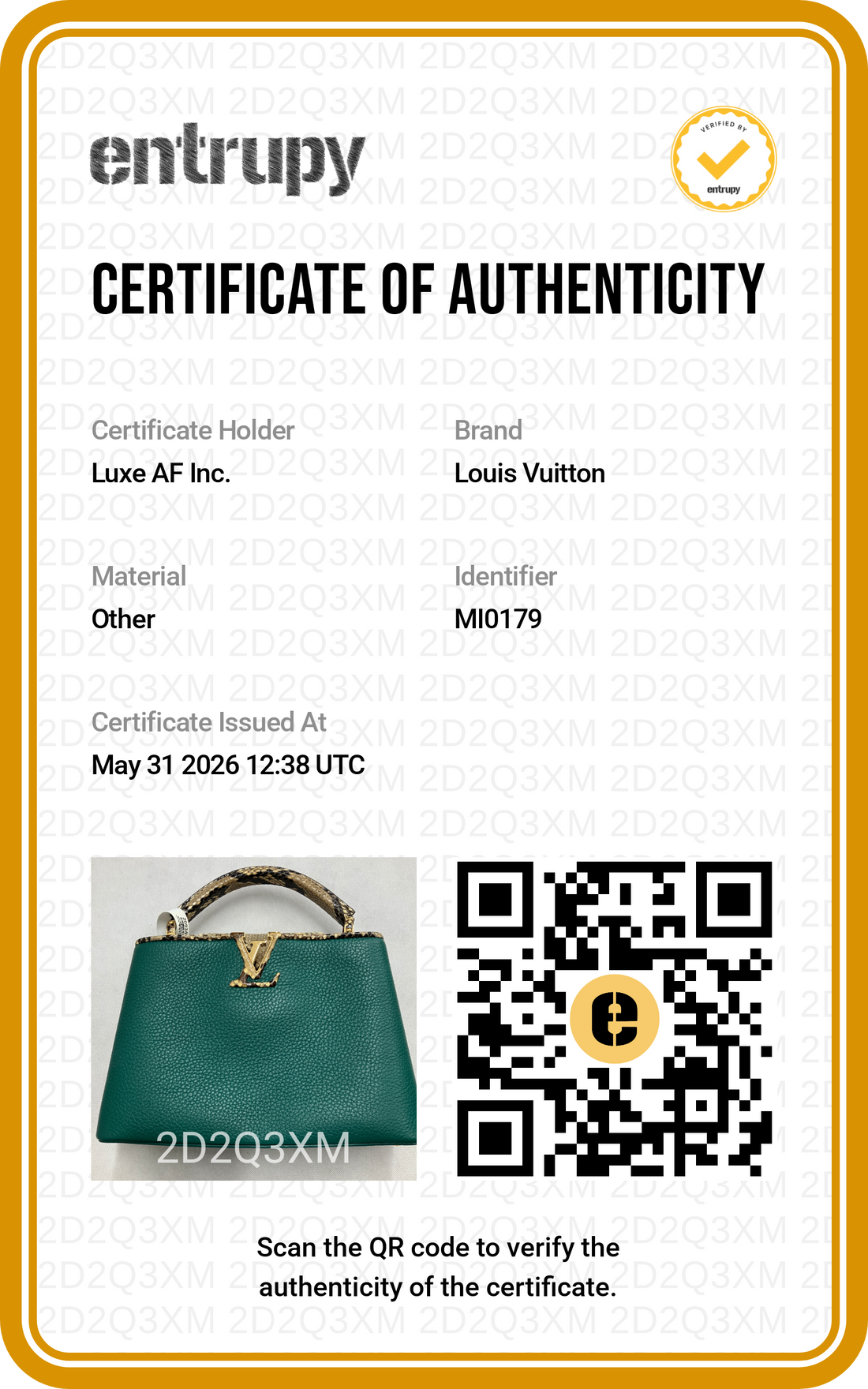 Louis Vuitton Capucines BB Green Leather Python Handle Bag LV2906