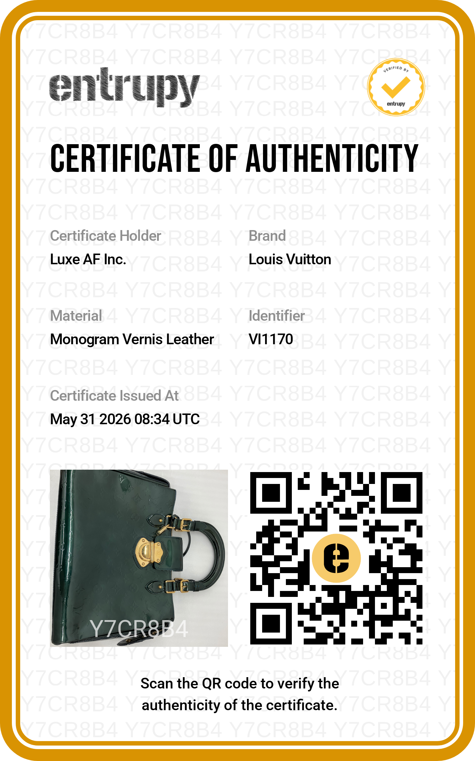 Louis Vuitton Melrose Avenue Dark Green Monogram Vernis Handle Bag LV2896