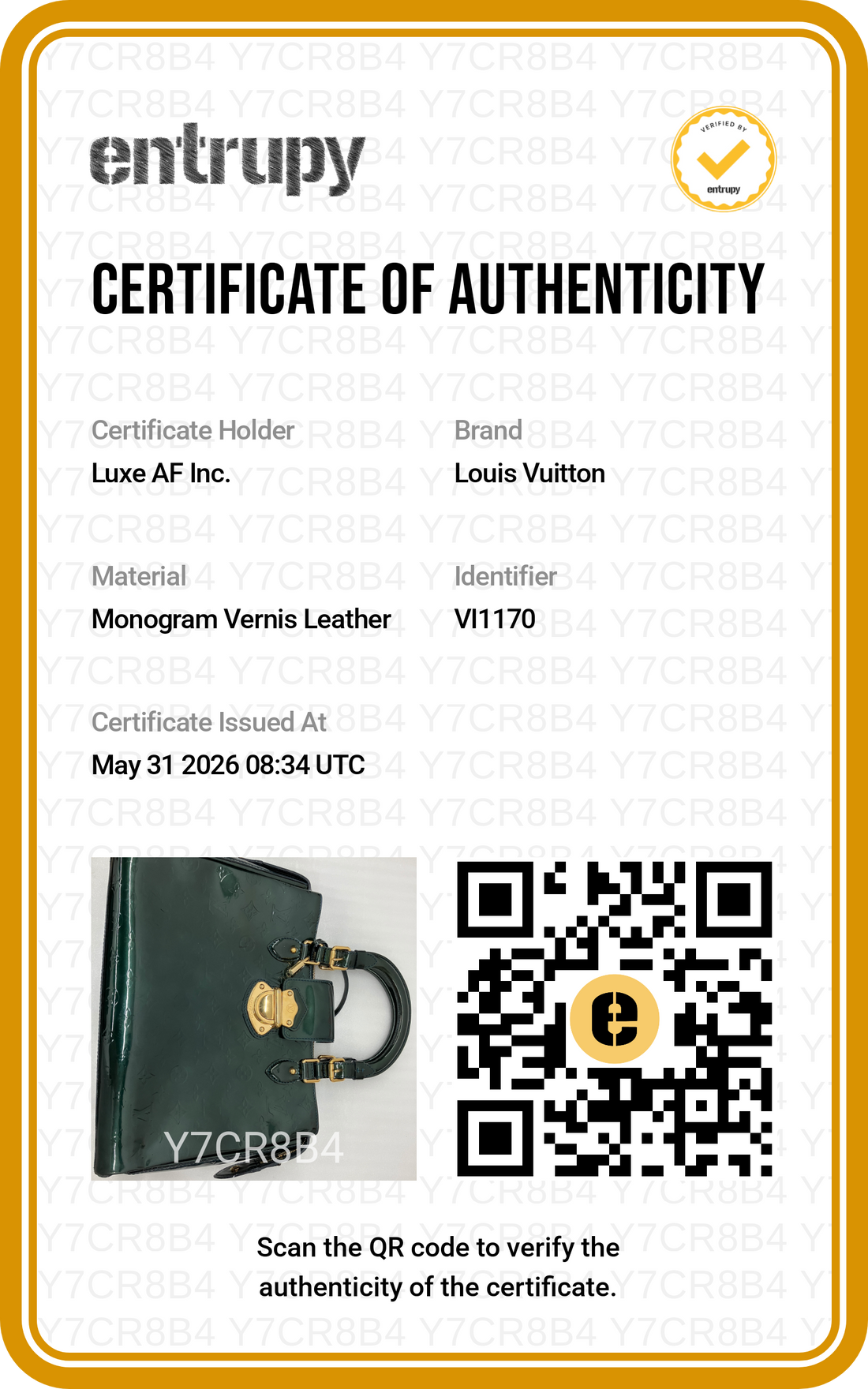 Louis Vuitton Melrose Avenue Dark Green Monogram Vernis Handle Bag LV2896