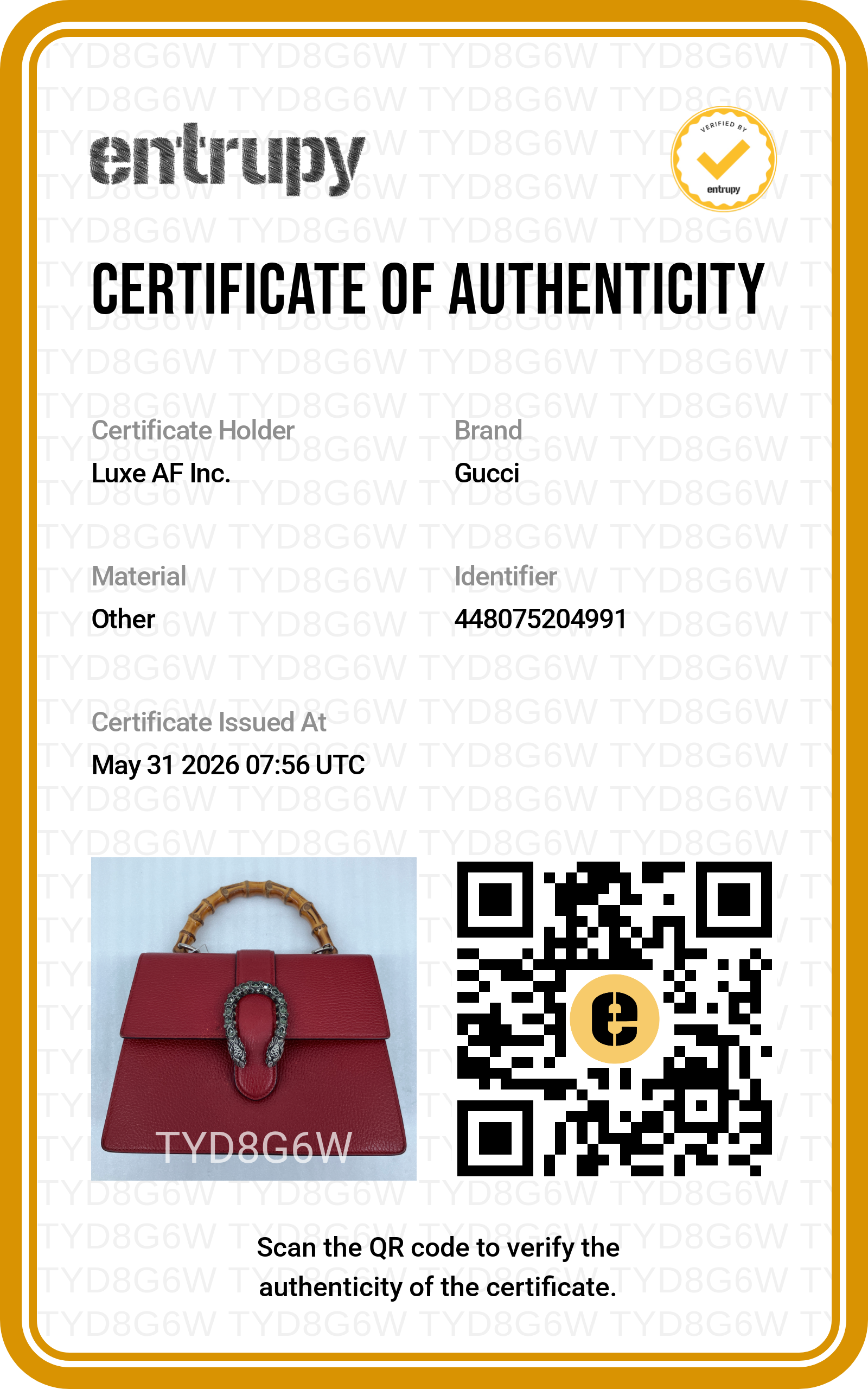 Gucci Dionysus Red Leather Medium Size Bamboo Handle Bag GG1311