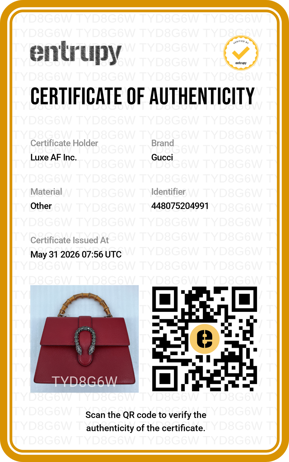 Gucci Dionysus Red Leather Medium Size Bamboo Handle Bag GG1311