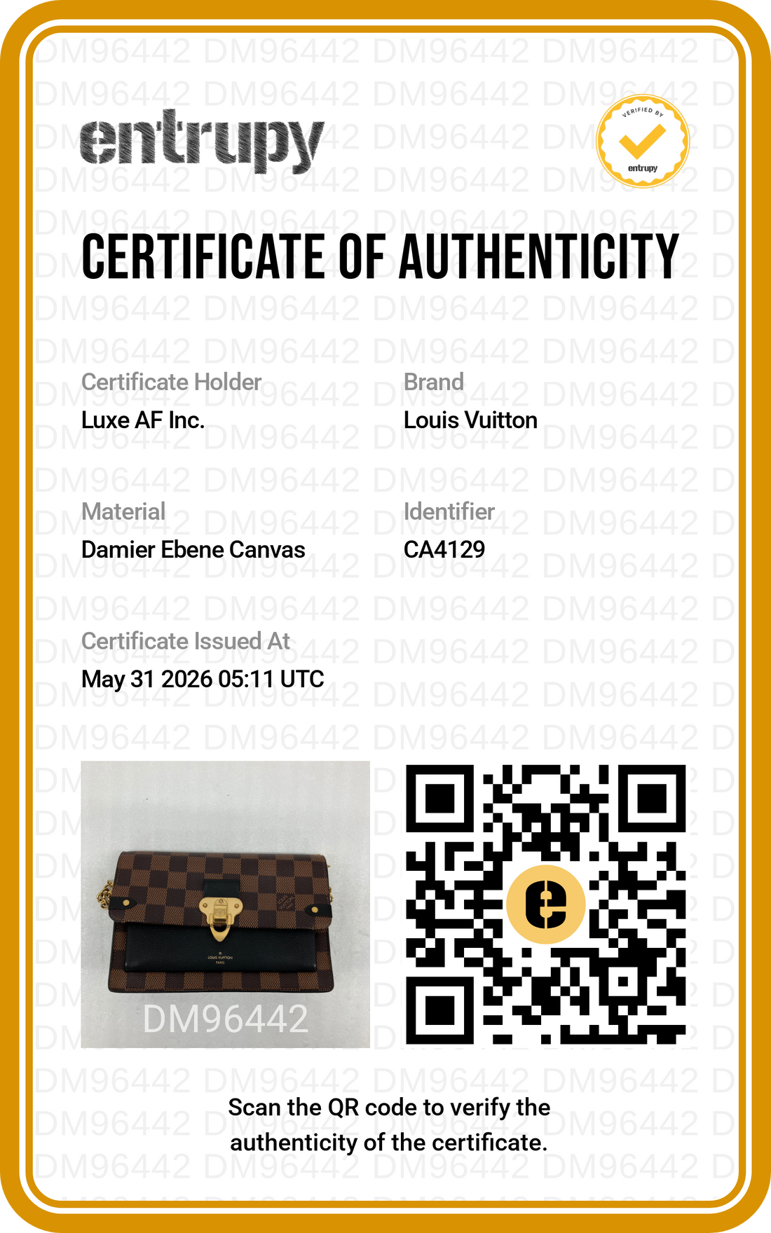 Louis Vuitton Vavin Damier Ebene Canvas & Black Leather Wallet On Chain LV2894