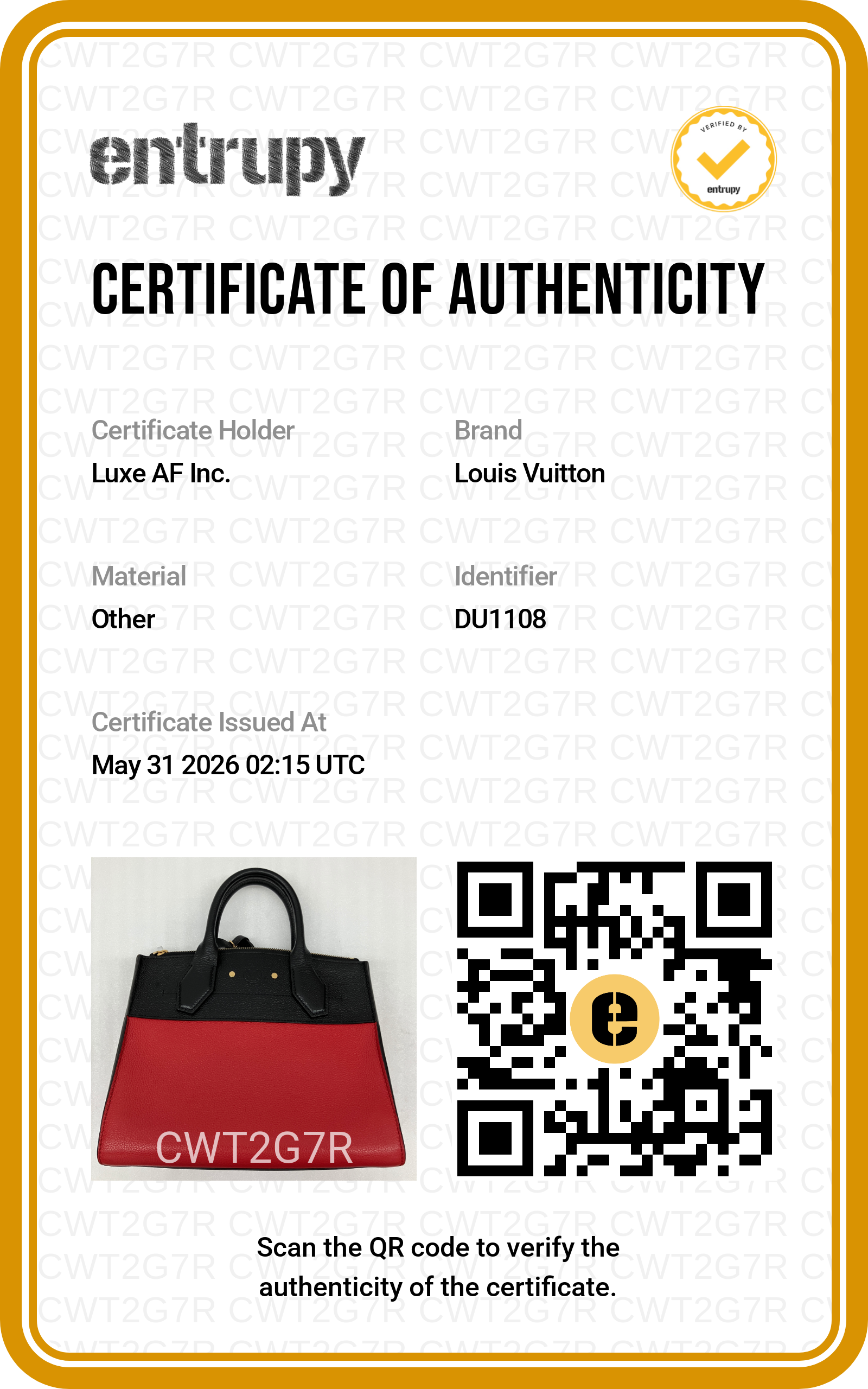 Louis Vuitton City Steamer Black/Red Grained Leather Handle Bag LV2891