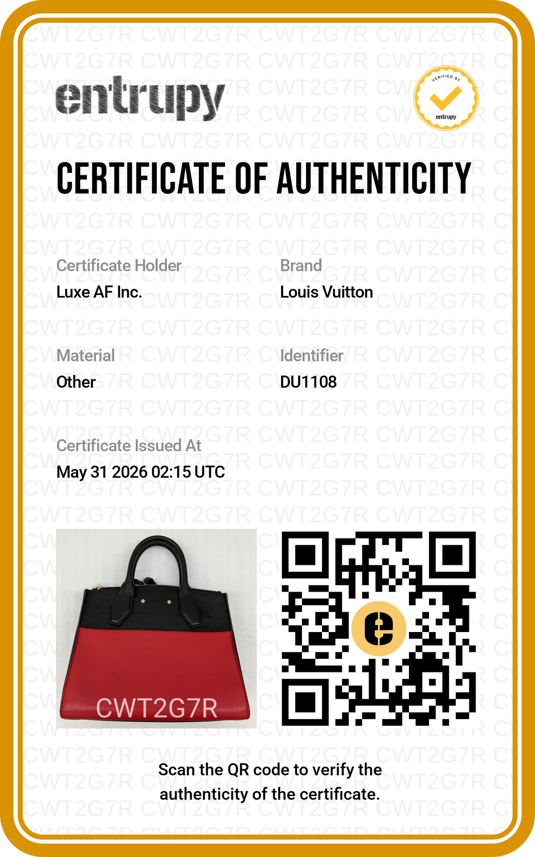 Louis Vuitton City Steamer Black/Red Grained Leather Handle Bag LV2891