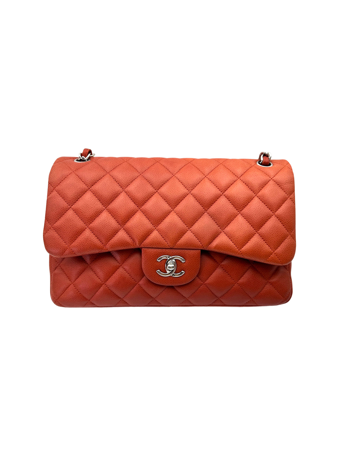 Chanel Classic Flap Orange Quilted Leather Jumbo Flap Bag With Silver Buckle(14***79) CC2068