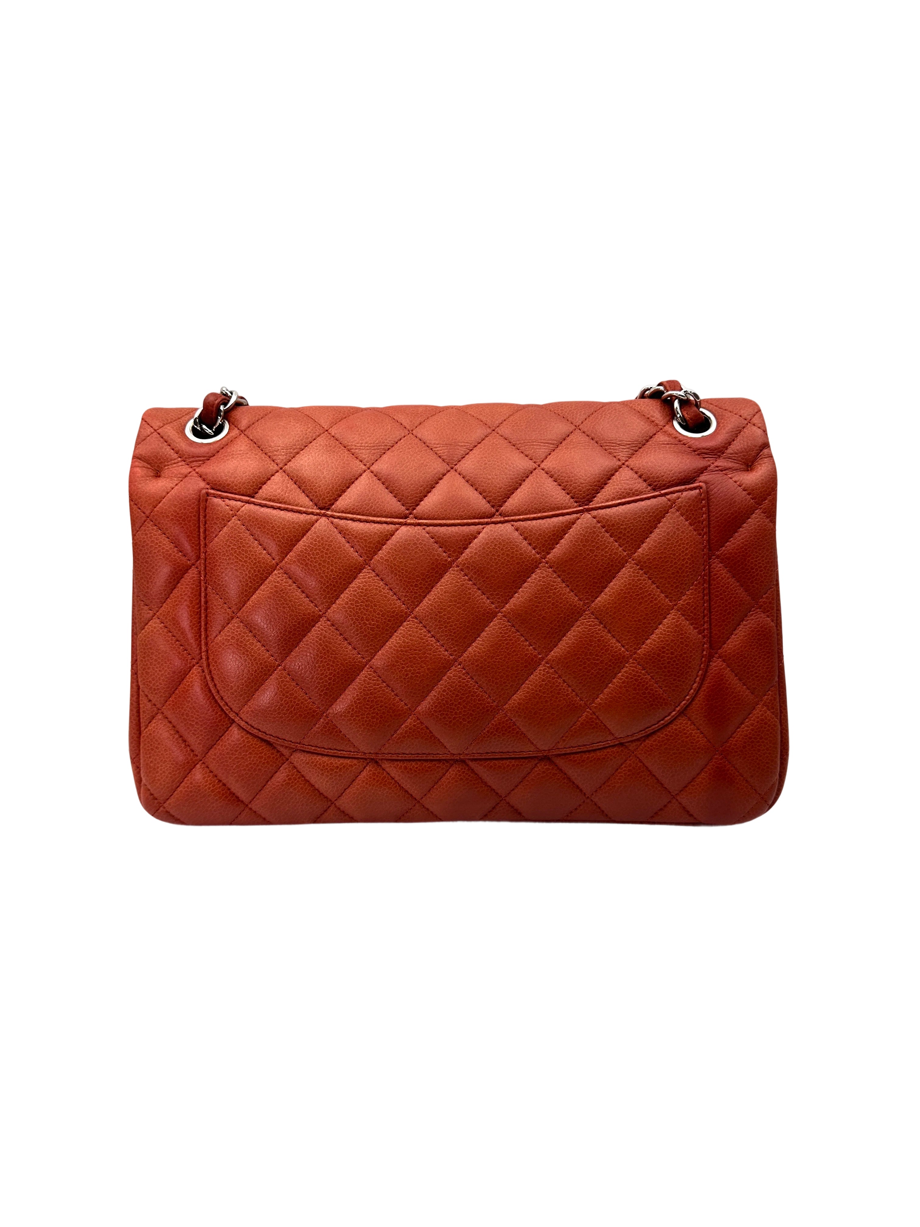 Chanel Classic Flap Orange Quilted Leather Jumbo Flap Bag With Silver Buckle(14***79) CC2068