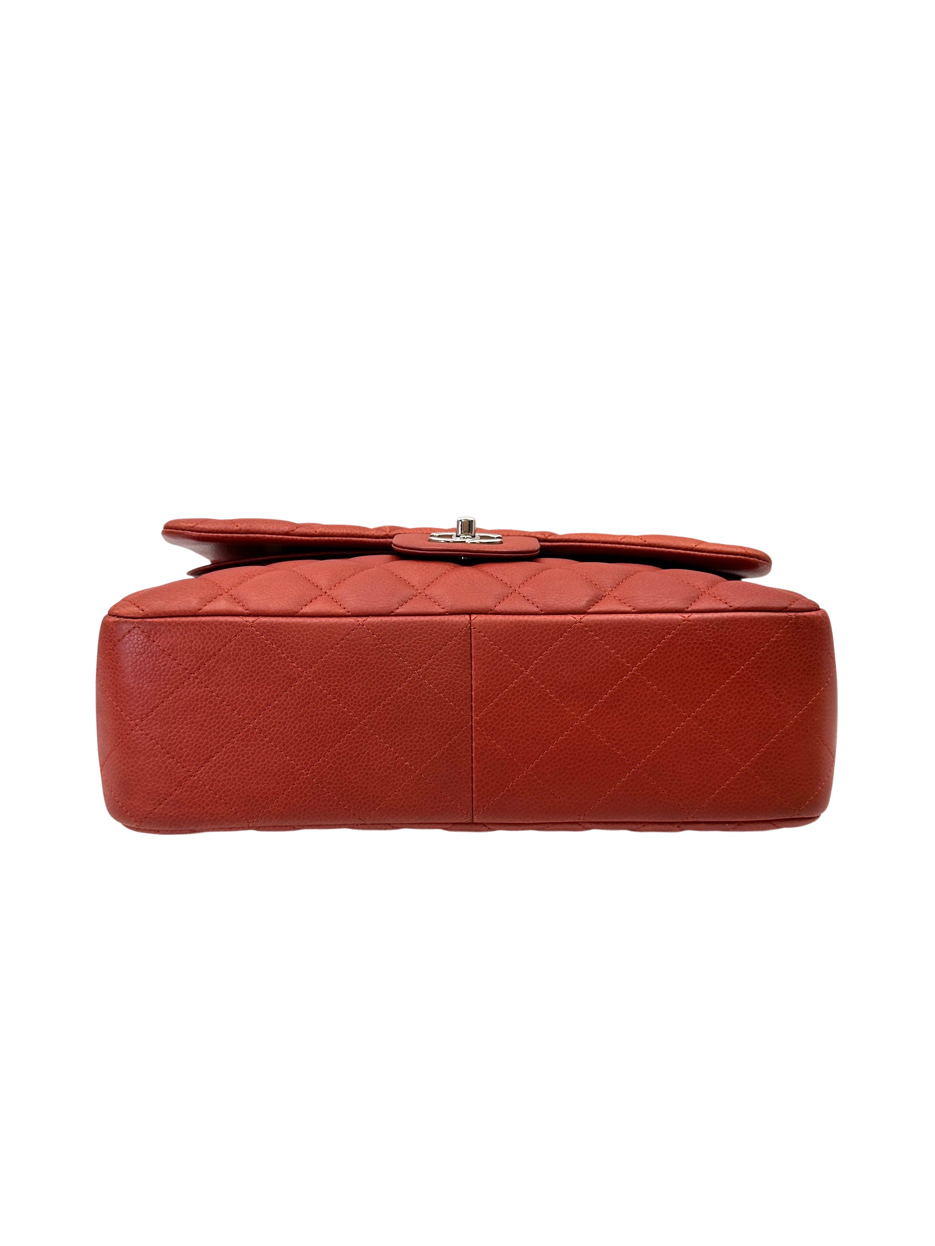Chanel Classic Flap Orange Quilted Leather Jumbo Flap Bag With Silver Buckle(14***79) CC2068