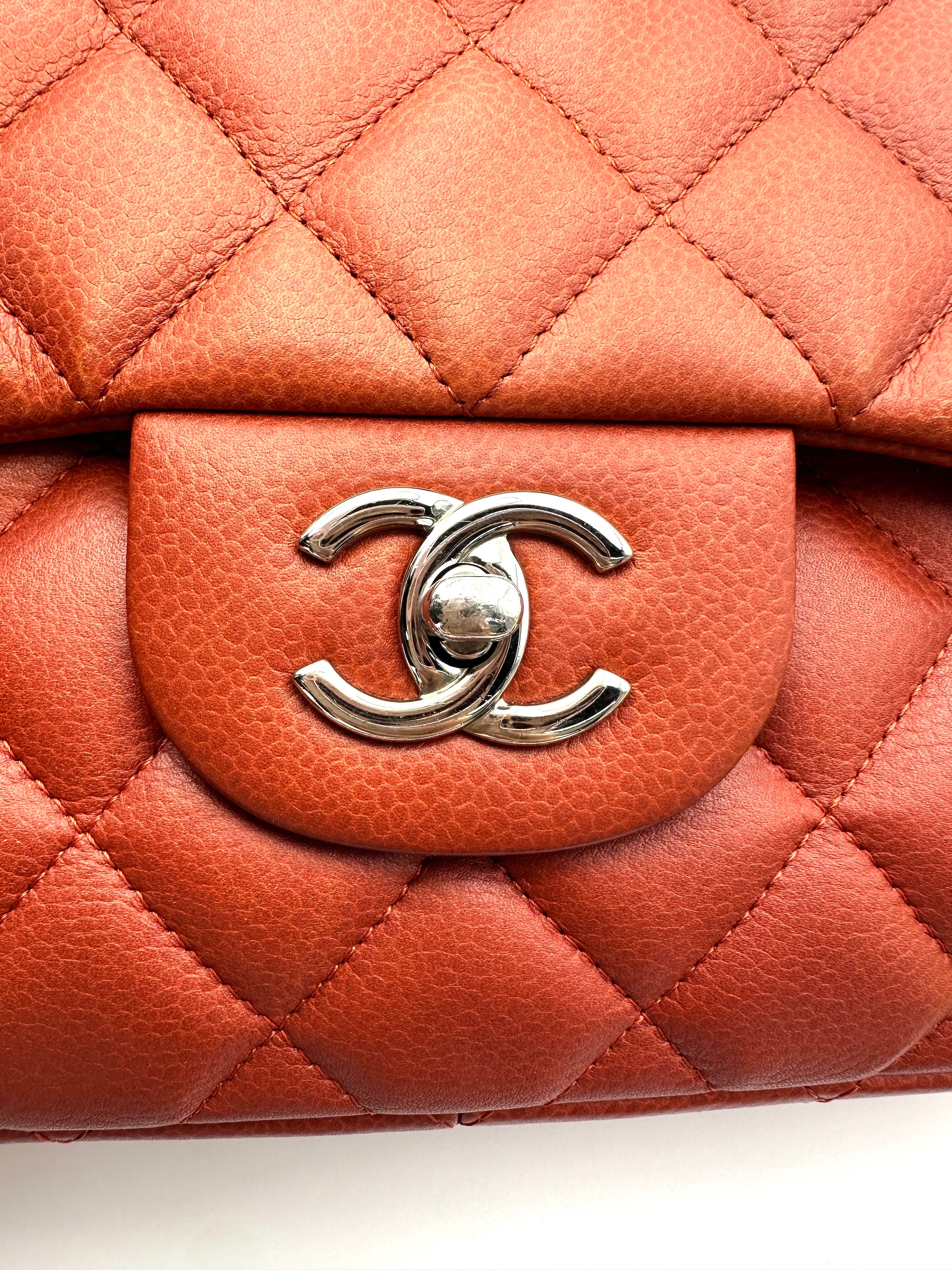 Chanel Classic Flap Orange Quilted Leather Jumbo Flap Bag With Silver Buckle(14***79) CC2068
