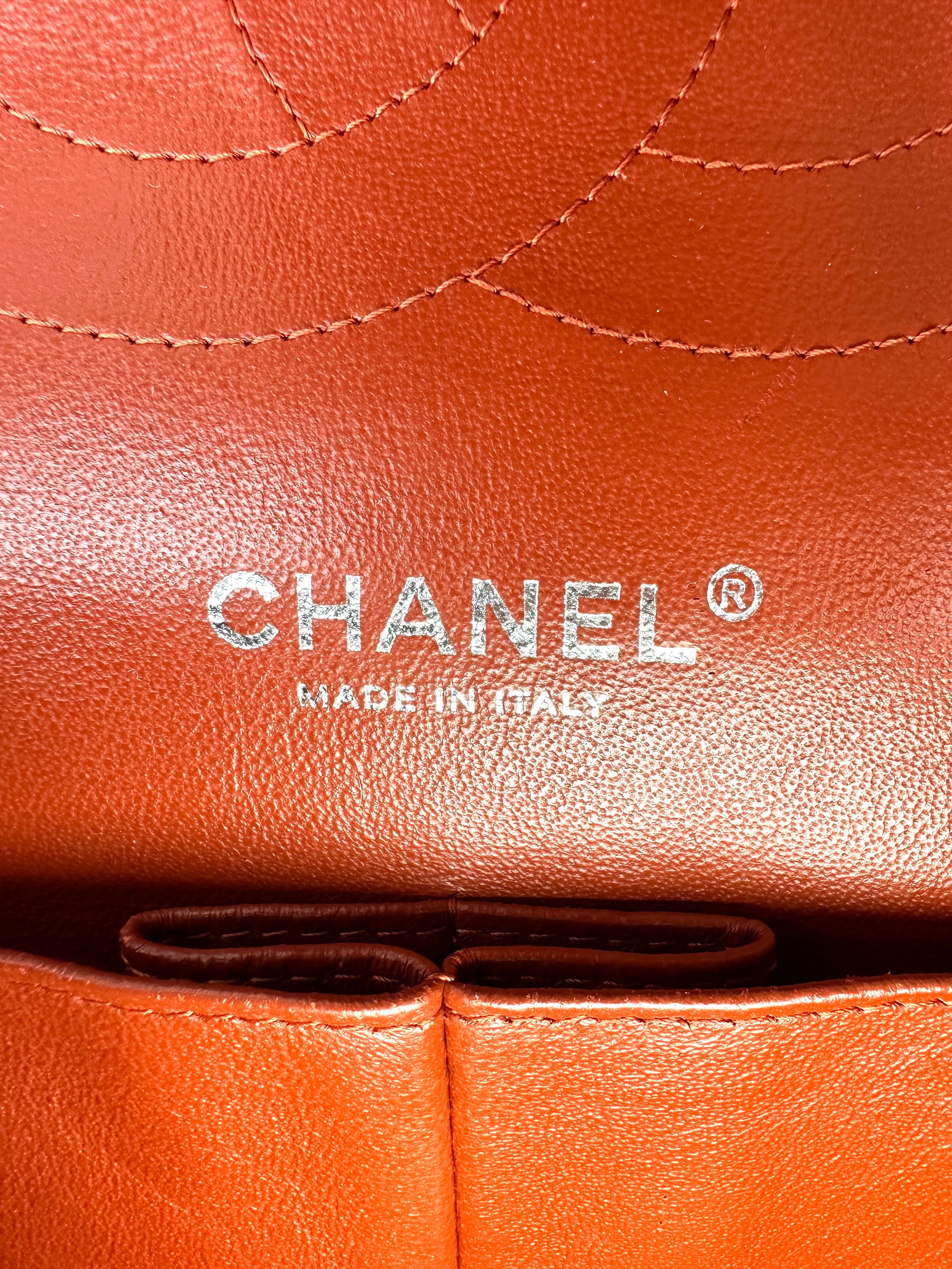 Chanel Classic Flap Orange Quilted Leather Jumbo Flap Bag With Silver Buckle(14***79) CC2068