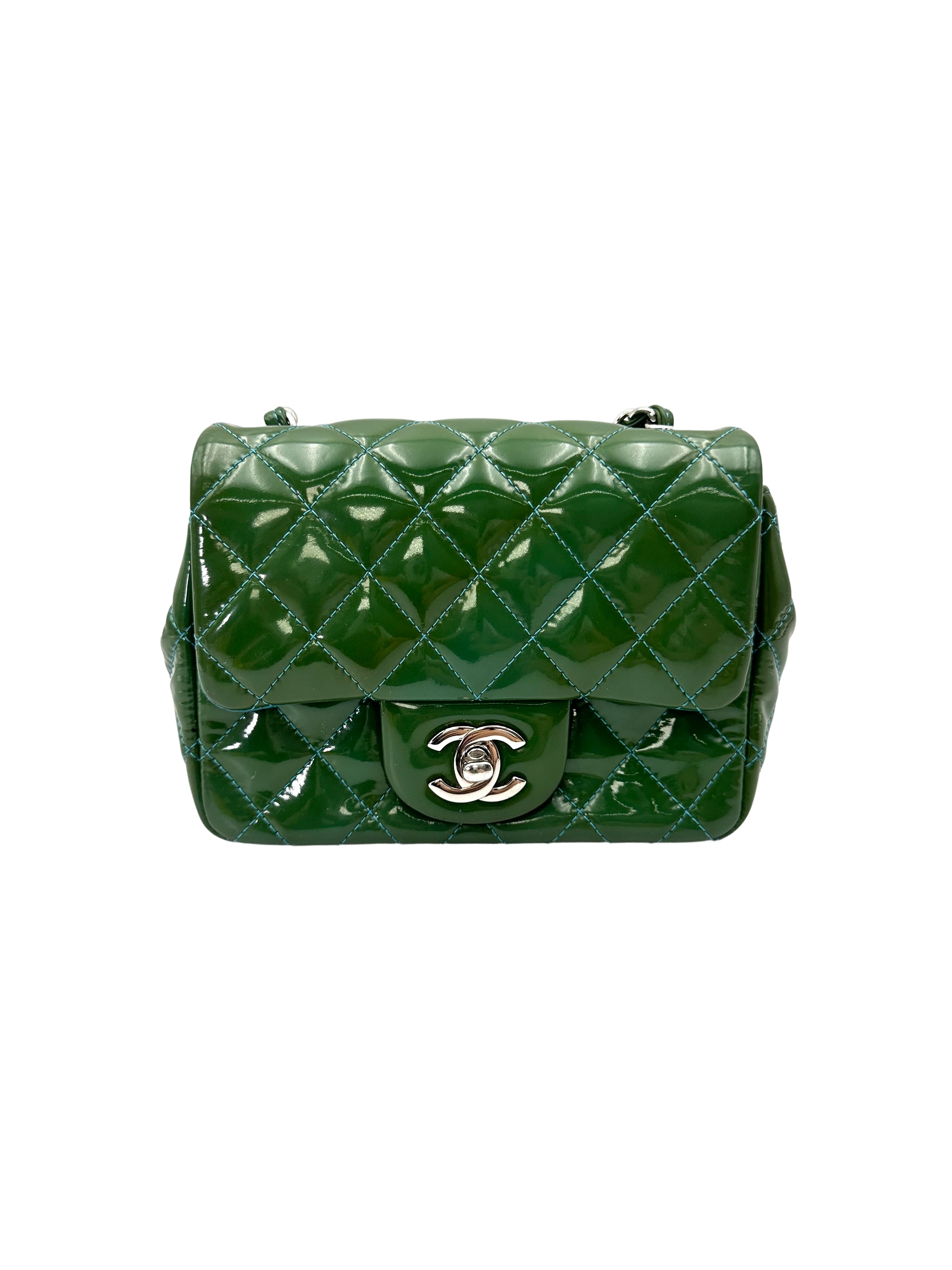 Chanel Classic Flap Green Quilted Patent Leather Flap Bag With Silver Buckle(20***35) IRIS235