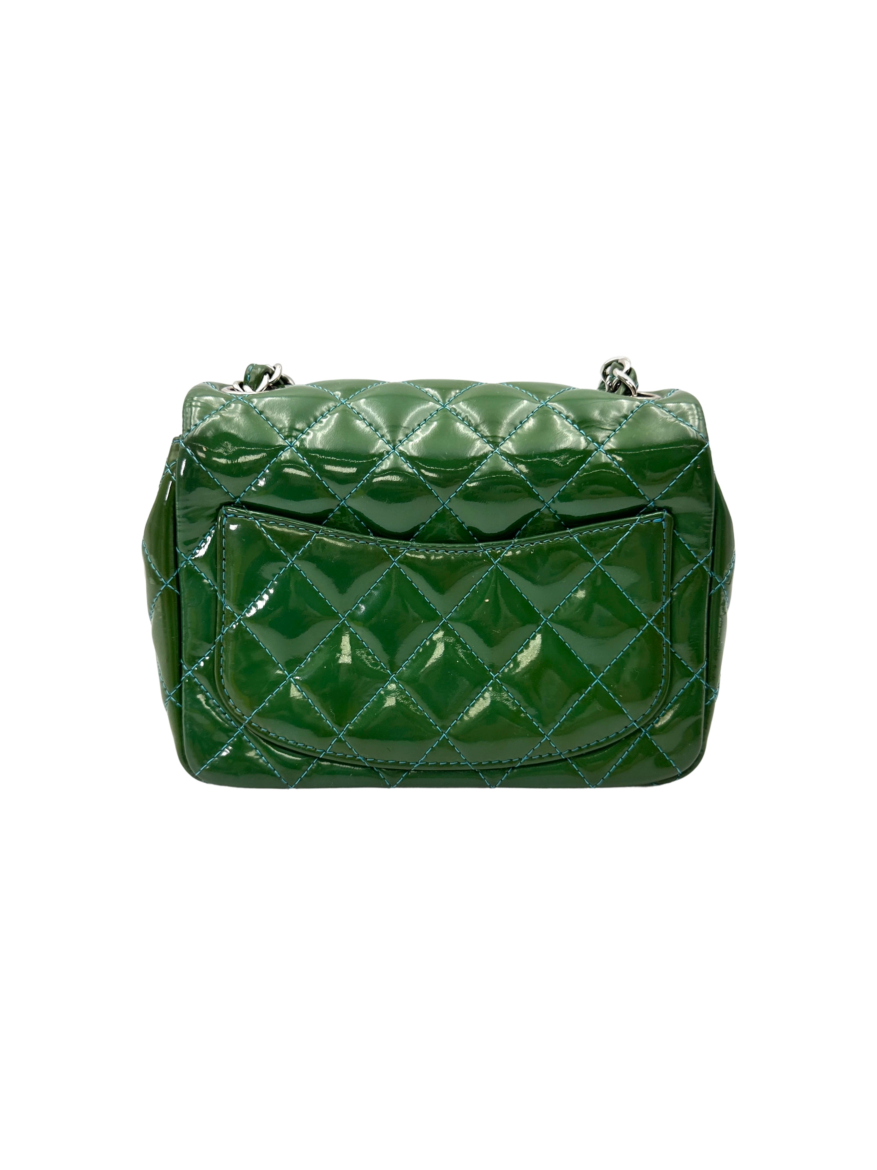 Chanel Classic Flap Green Quilted Patent Leather Flap Bag With Silver Buckle(20***35) IRIS235