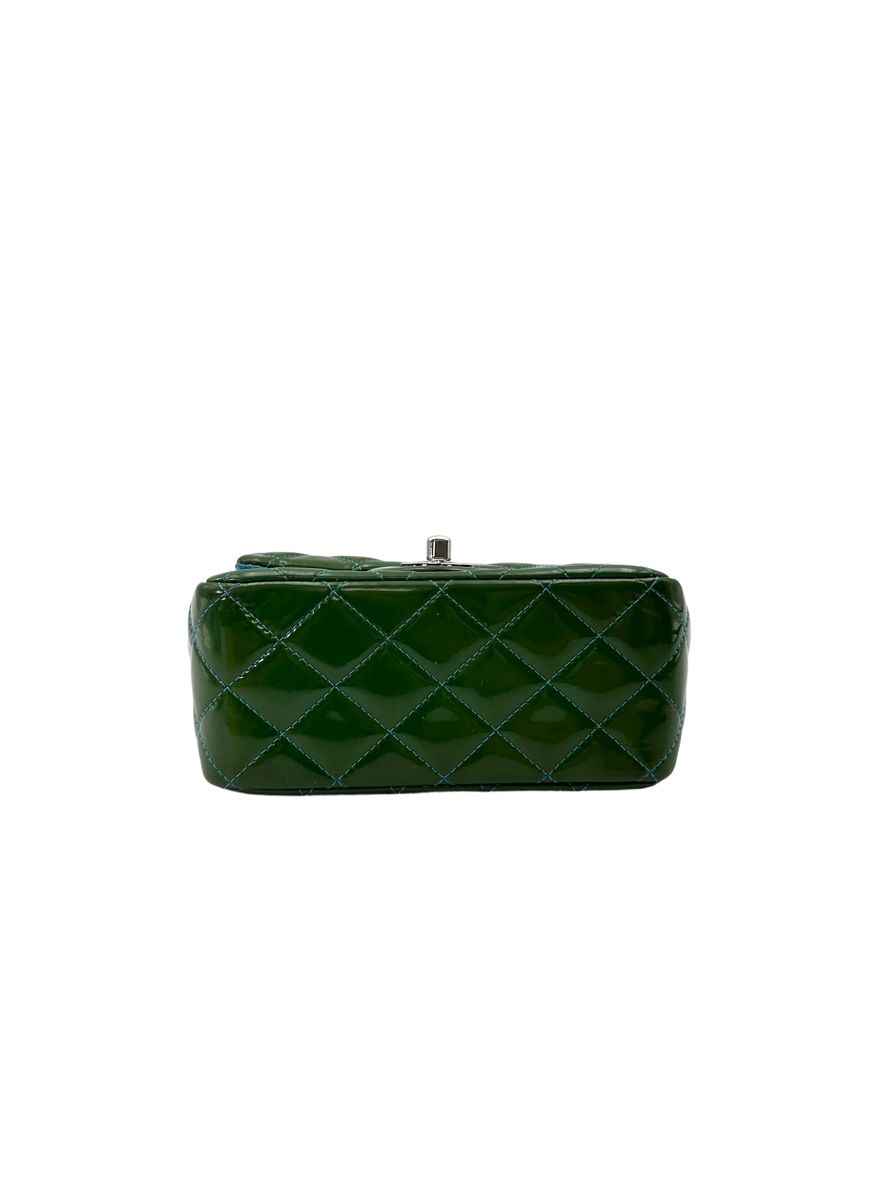 Chanel Classic Flap Green Quilted Patent Leather Flap Bag With Silver Buckle(20***35) IRIS235