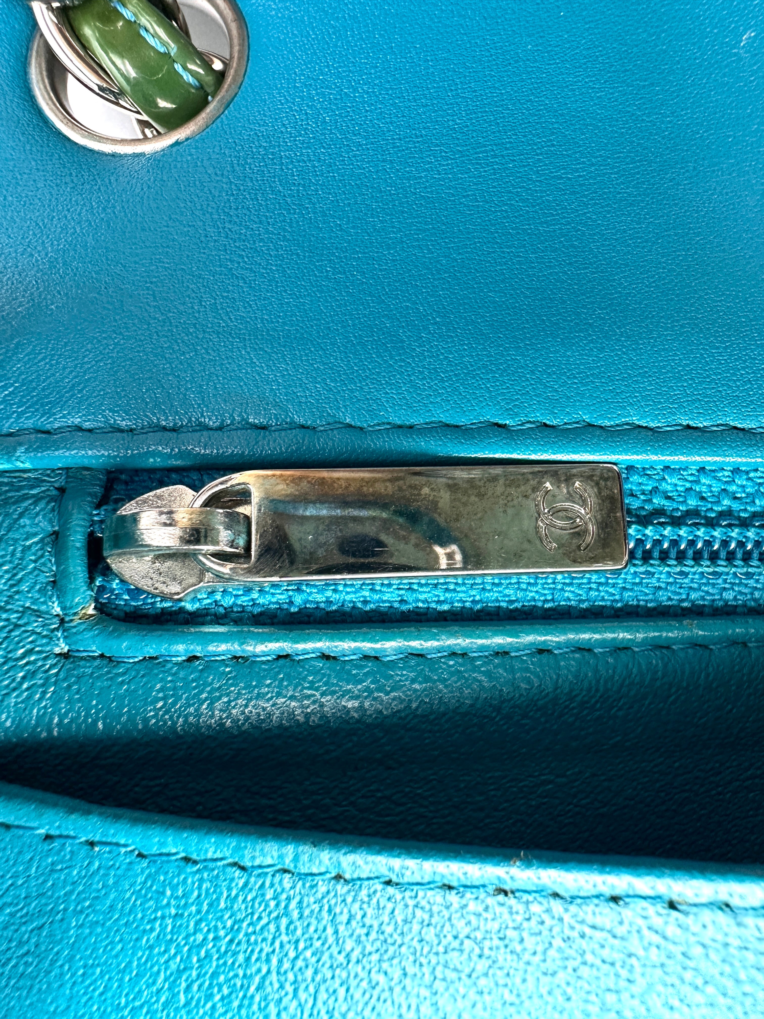 Chanel Classic Flap Green Quilted Patent Leather Flap Bag With Silver Buckle(20***35) IRIS235