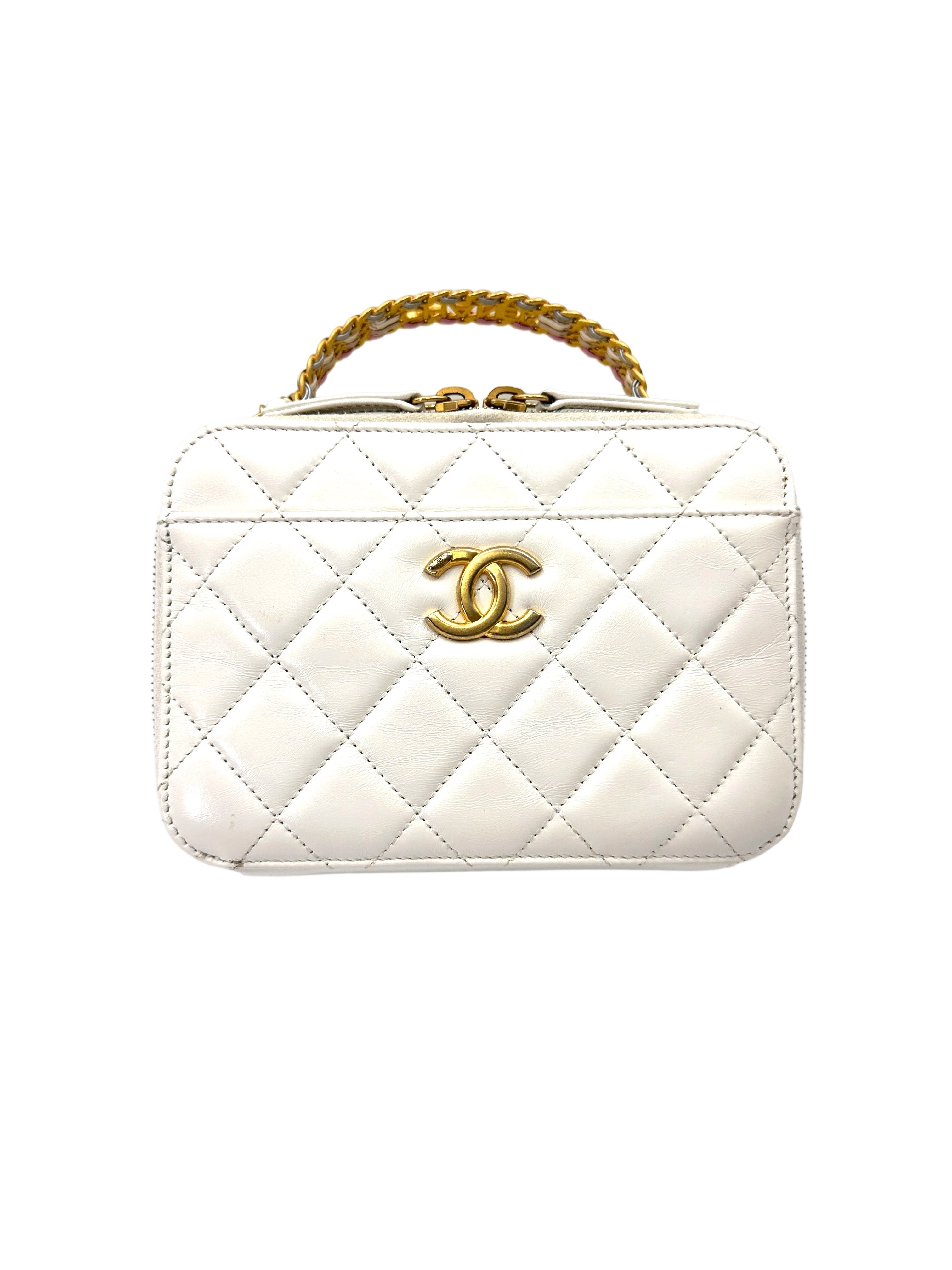 Chanel 23P White Quilted Leather Rainbow Handle Bag(U9***GH) CC2071
