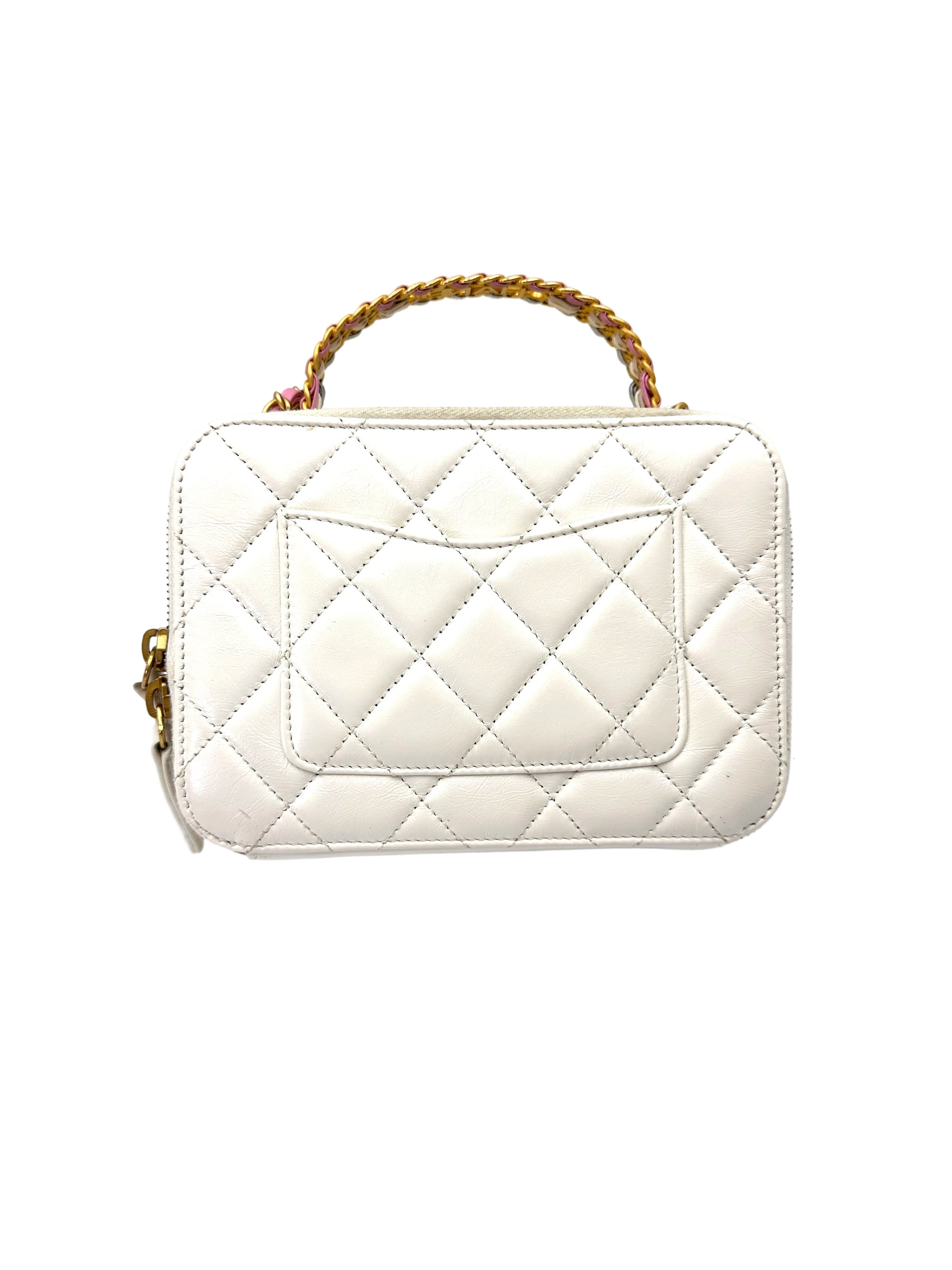 Chanel 23P White Quilted Leather Rainbow Handle Bag(U9***GH) CC2071