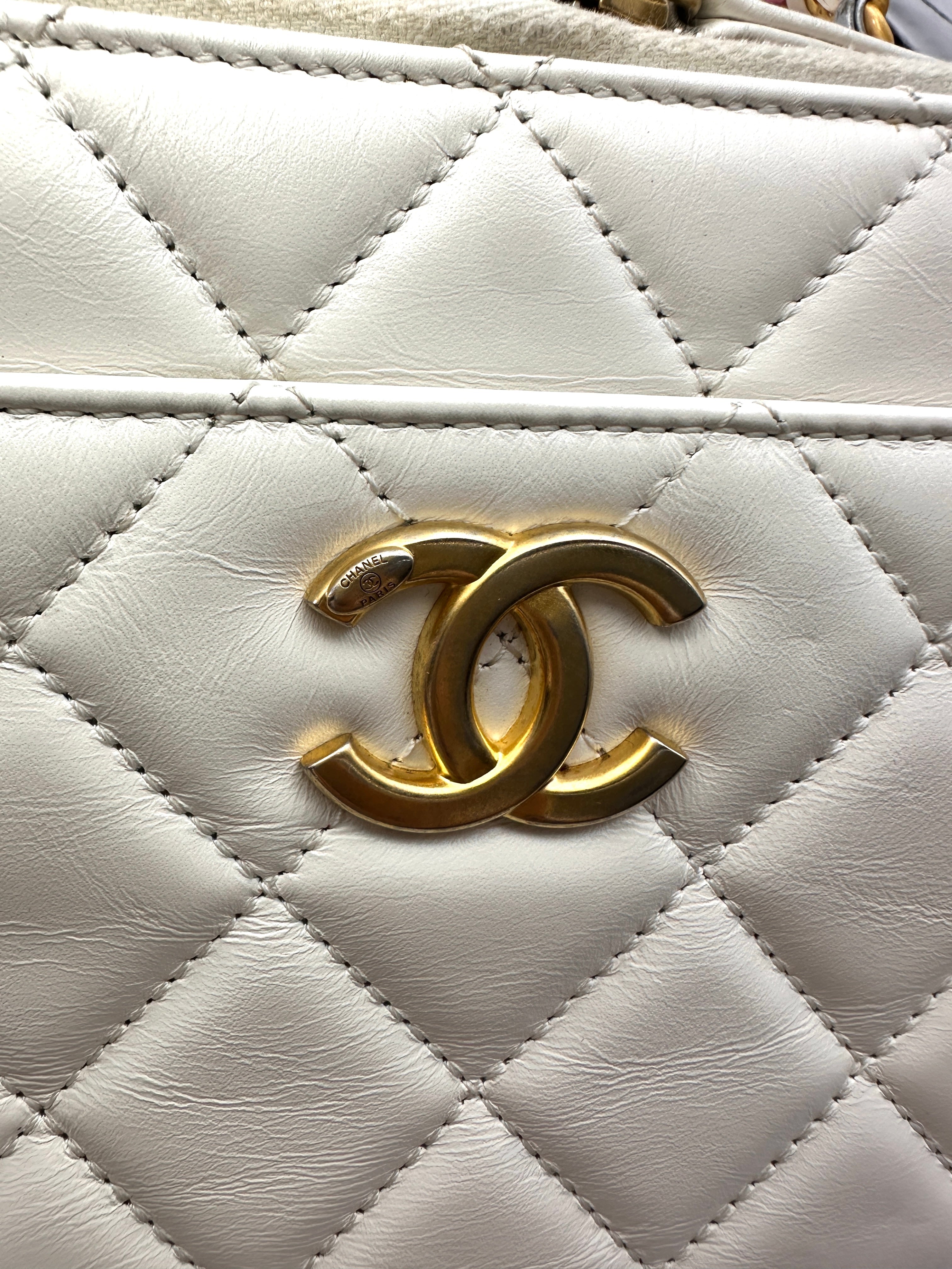 Chanel 23P White Quilted Leather Rainbow Handle Bag(U9***GH) CC2071