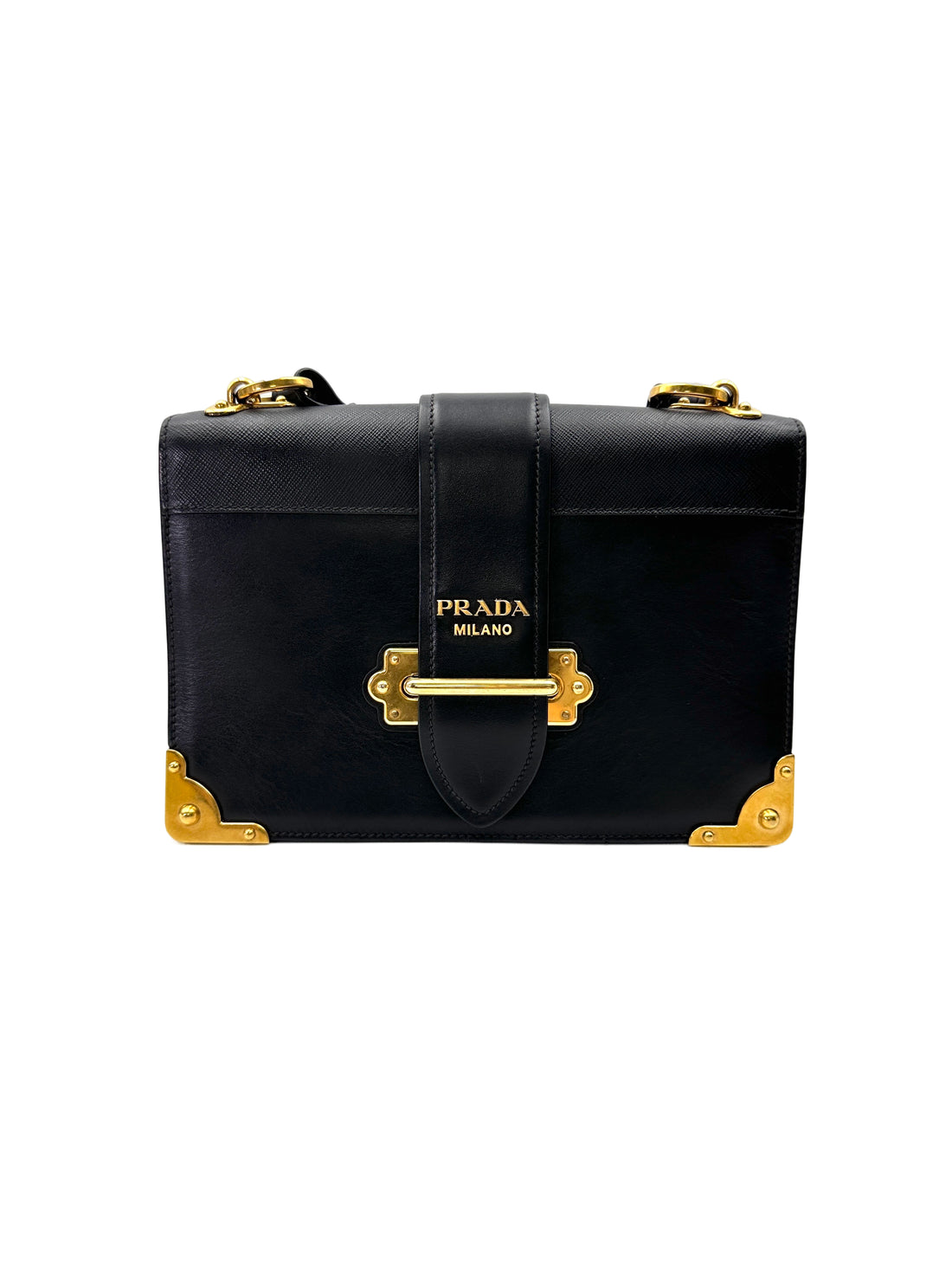 Prada Cahier Black Leather Shoulder Bag PR415