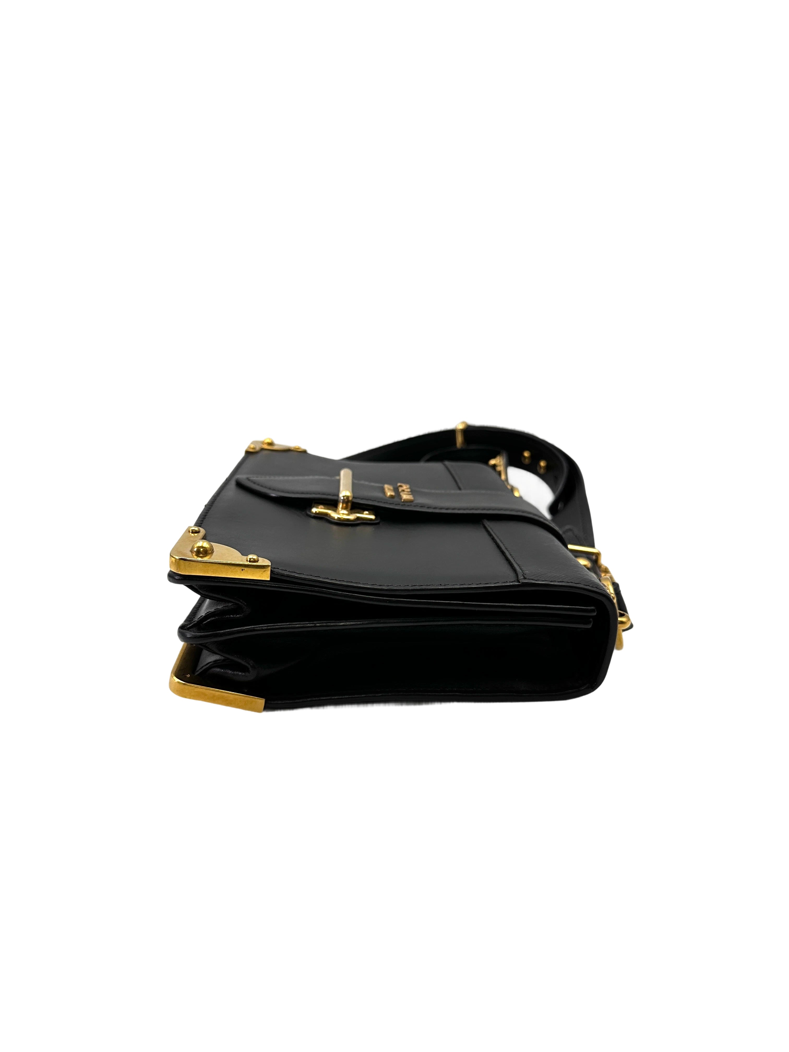 Prada Cahier Black Leather Shoulder Bag PR415