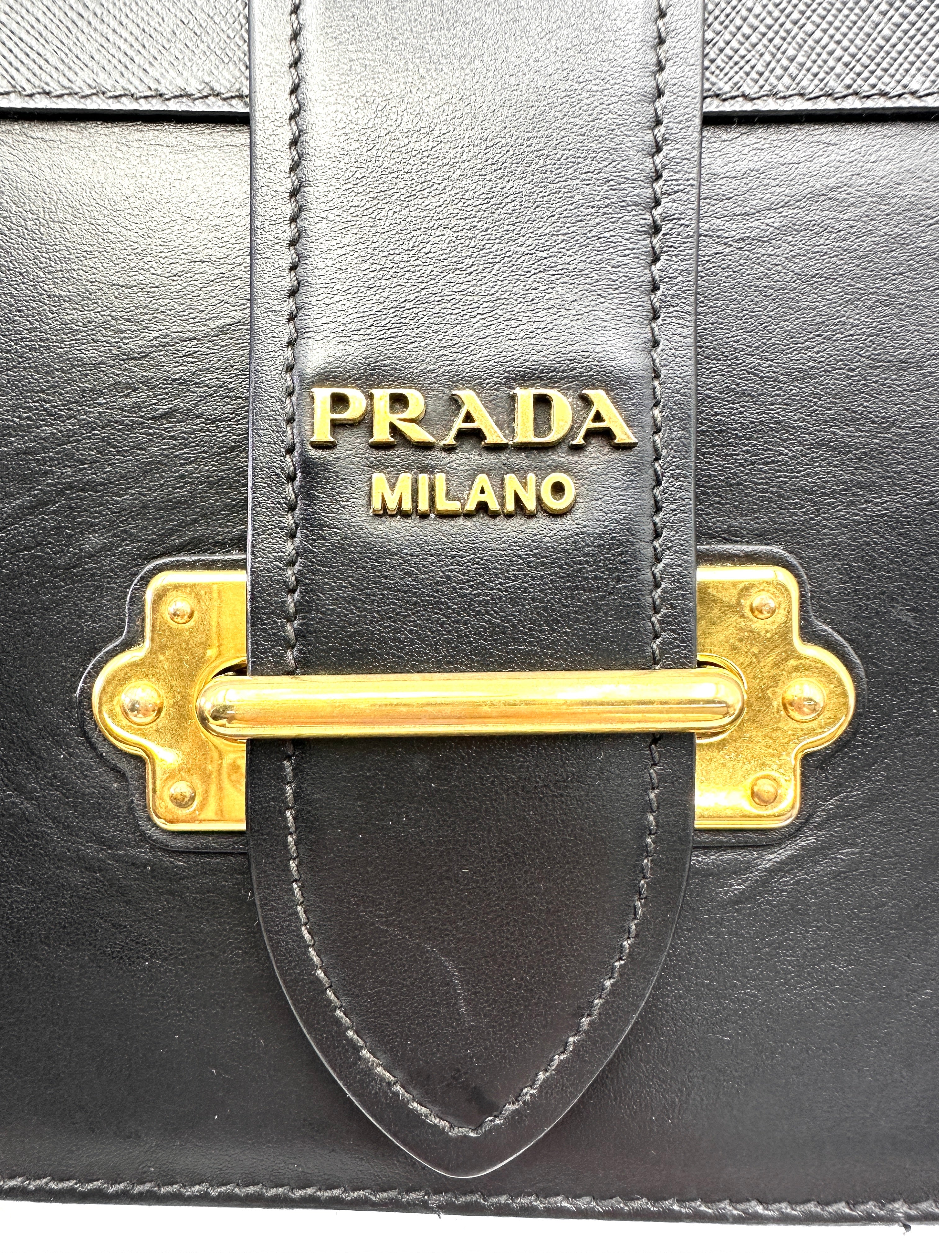 Prada Cahier Black Leather Shoulder Bag PR415