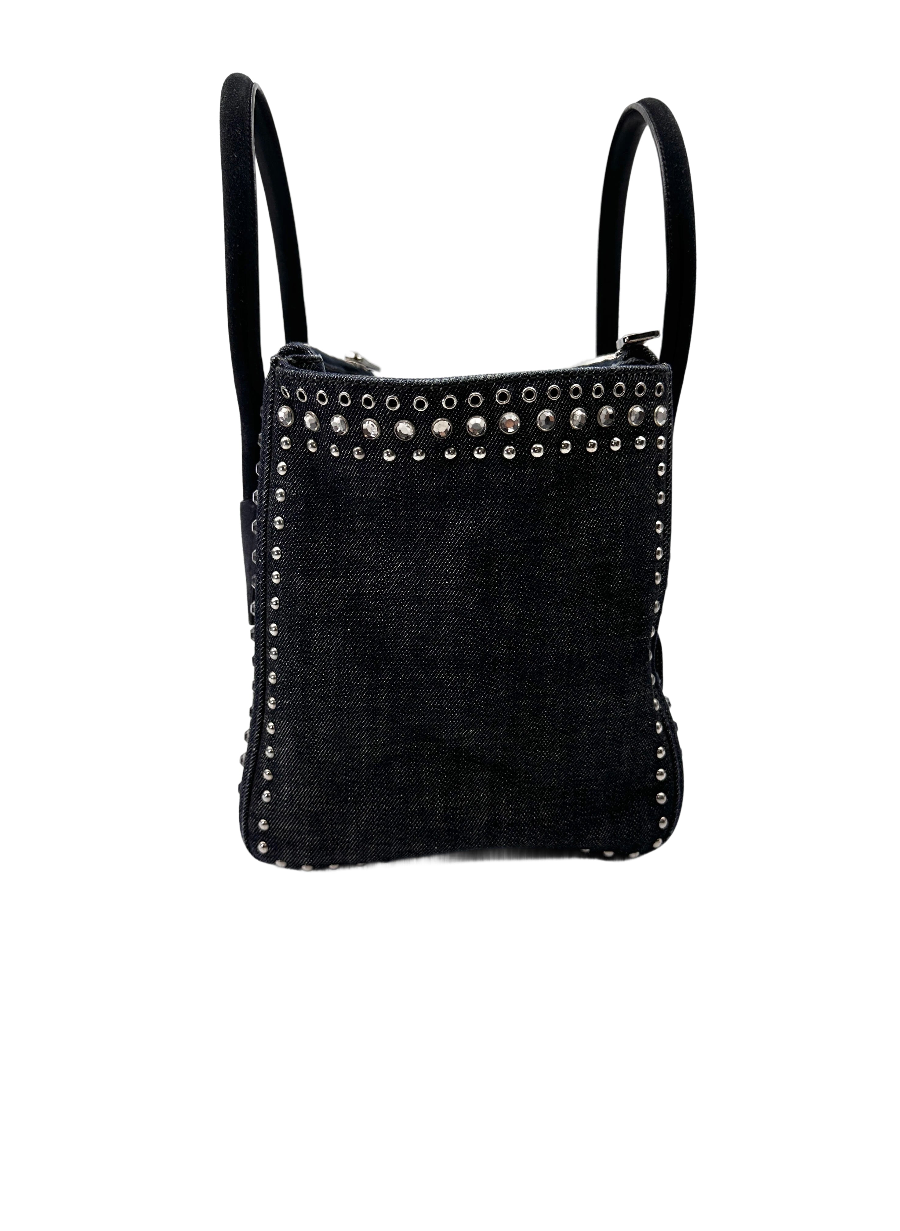 Prada Denim Crystal Rhinestone Studded Handle Bag PR412