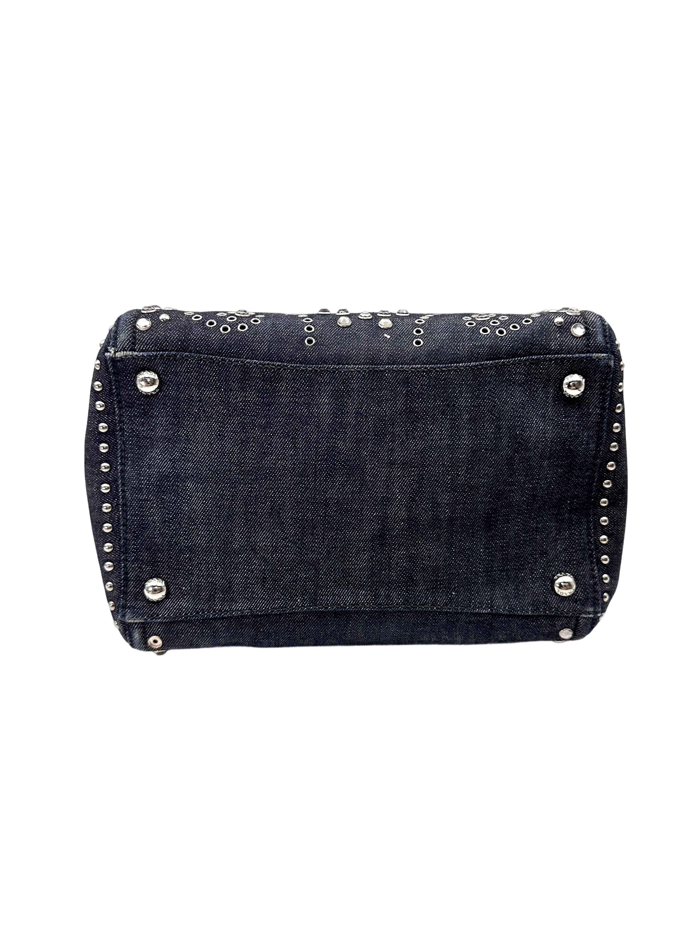 Prada Denim Crystal Rhinestone Studded Handle Bag PR412