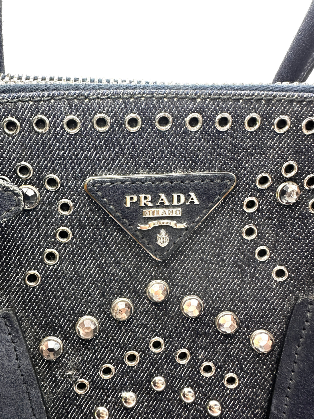 Prada Denim Crystal Rhinestone Studded Handle Bag PR412
