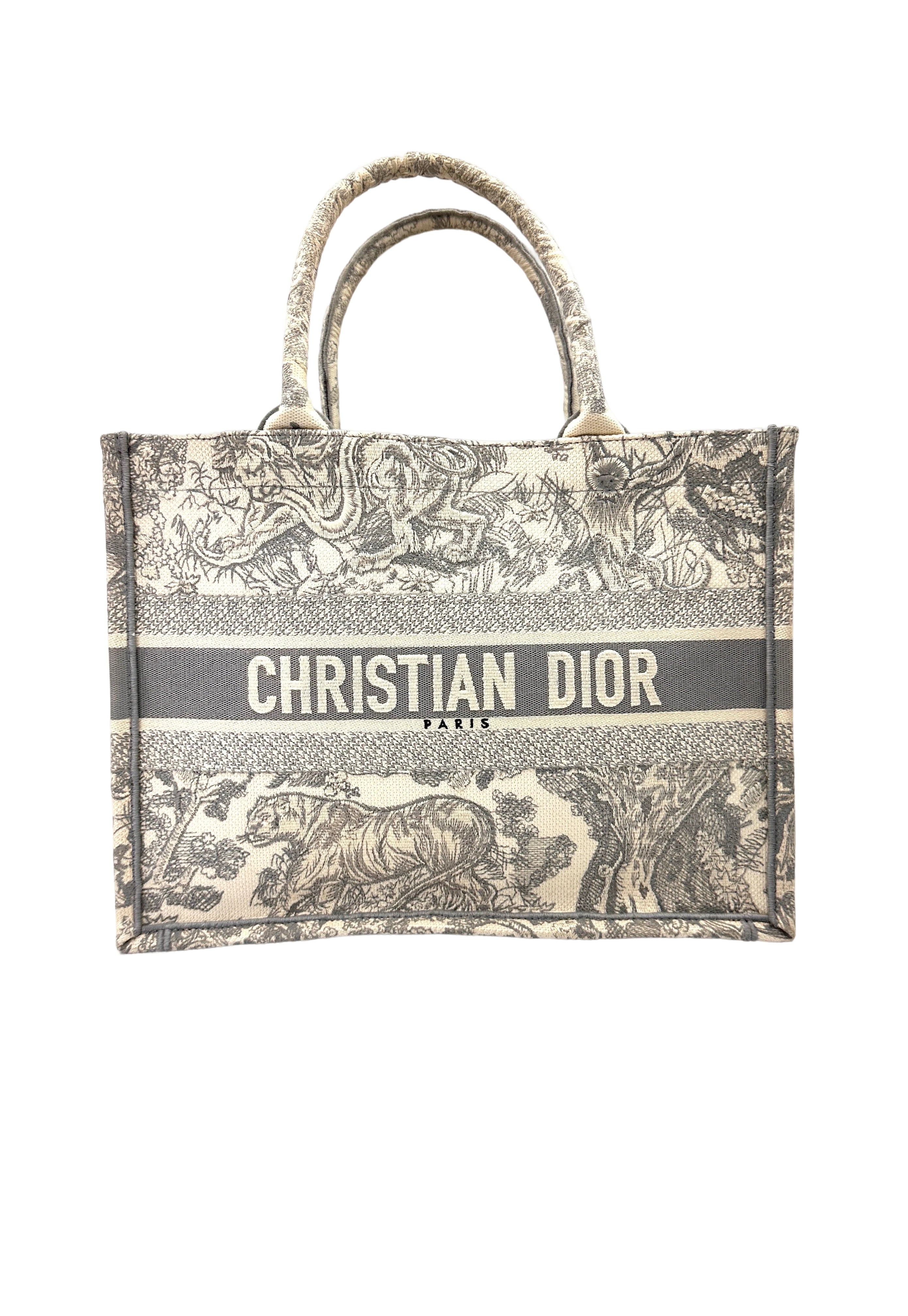 Christian Dior Yoile de Jouy Grey/White Embroidery Book Tote Bag IRIS236