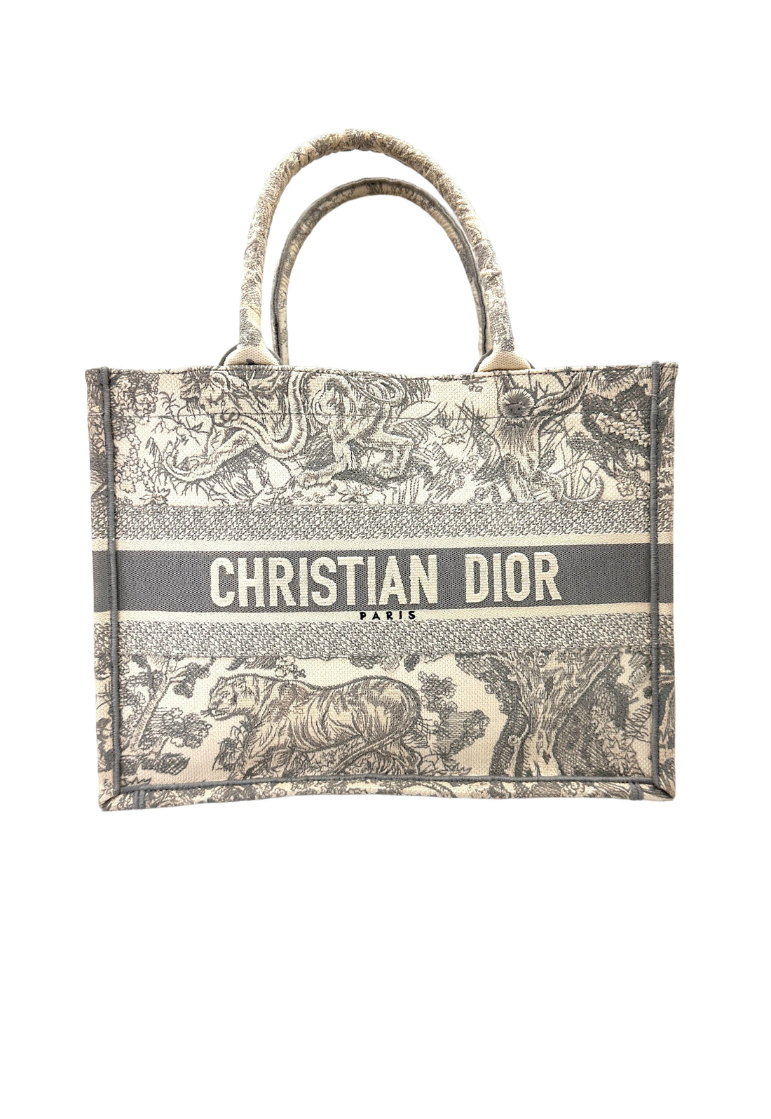 Christian Dior Yoile de Jouy Grey/White Embroidery Book Tote Bag IRIS236