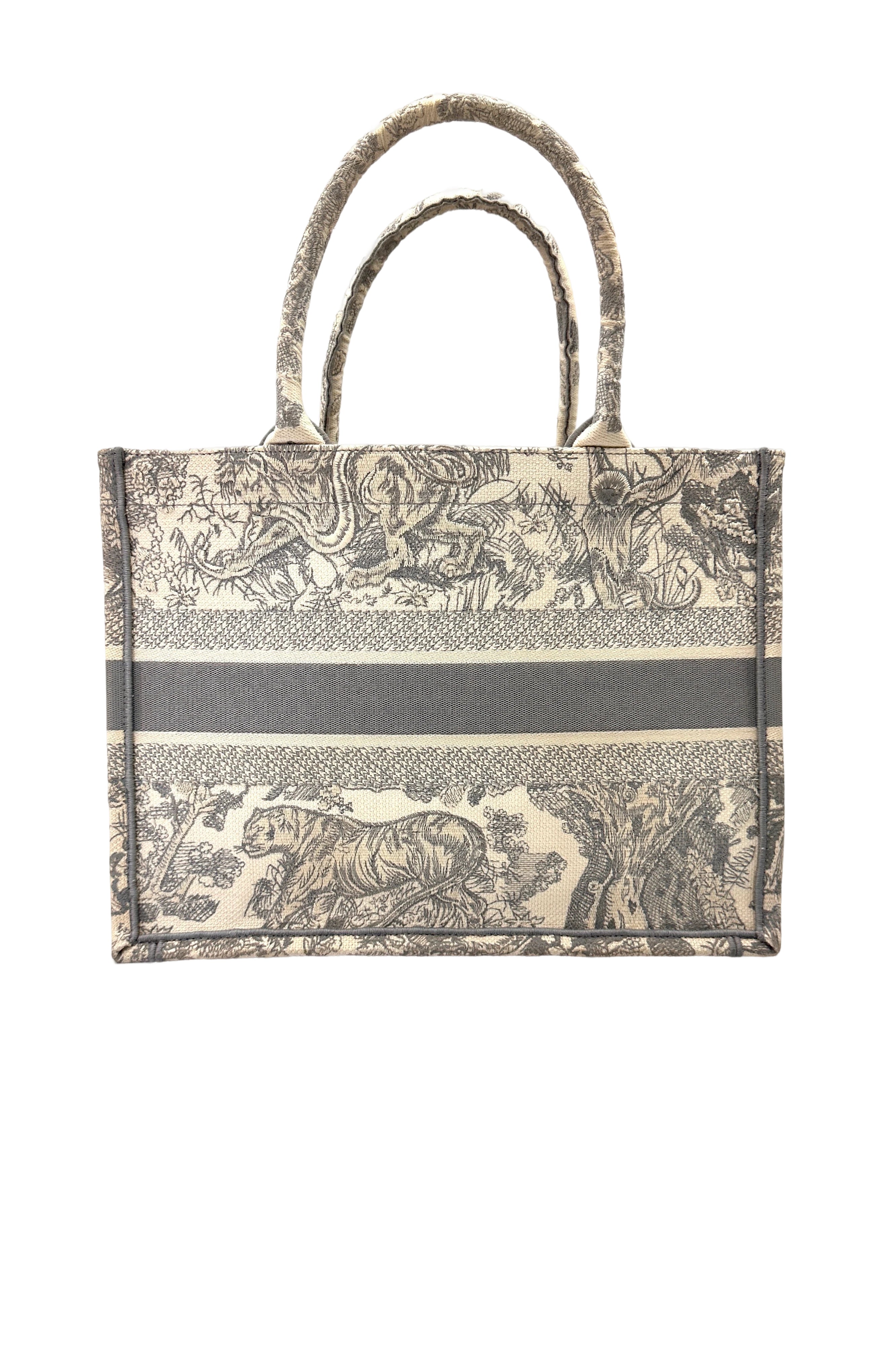 Christian Dior Yoile de Jouy Grey/White Embroidery Book Tote Bag IRIS236