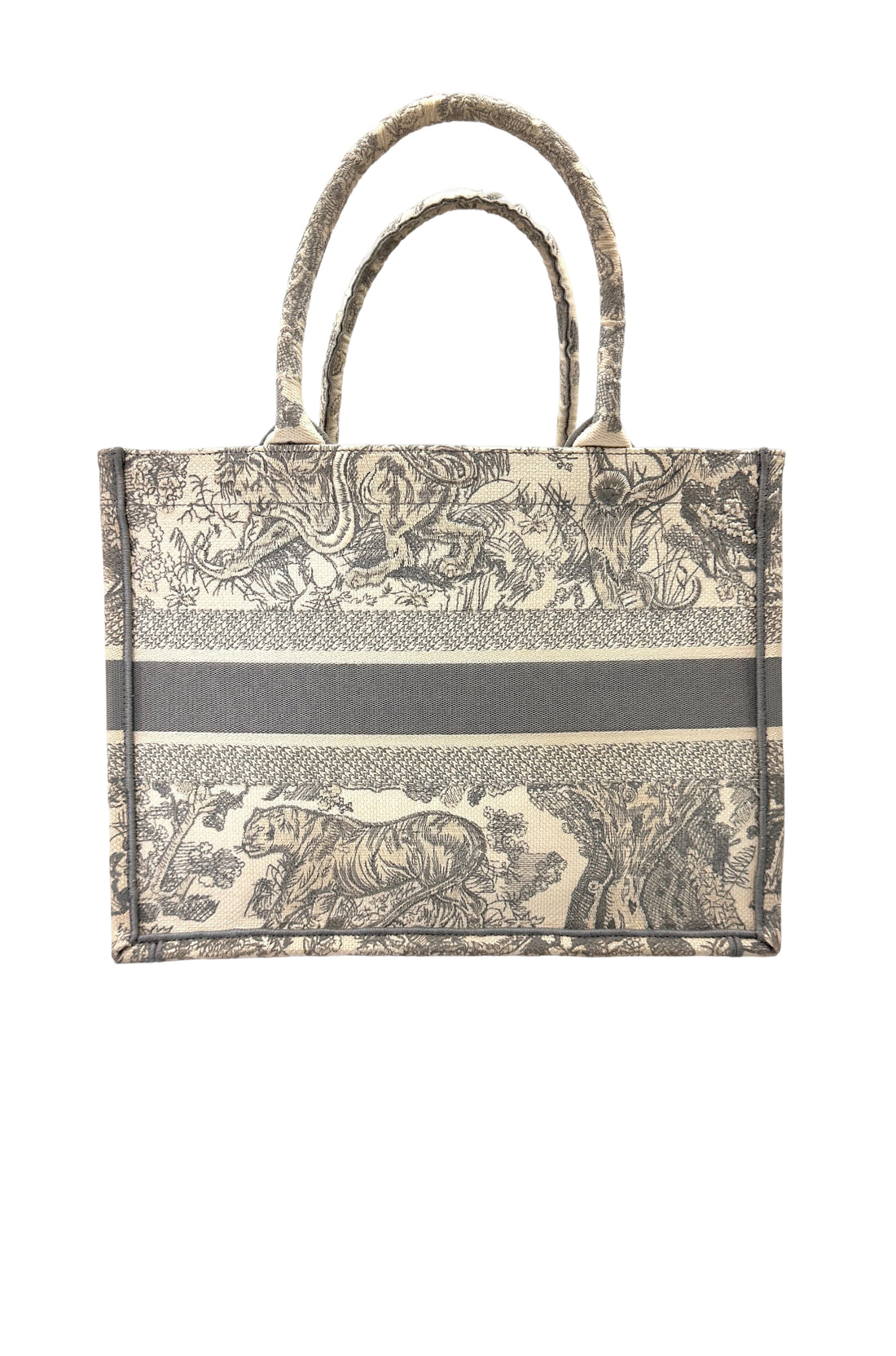 Christian Dior Yoile de Jouy Grey/White Embroidery Book Tote Bag IRIS236