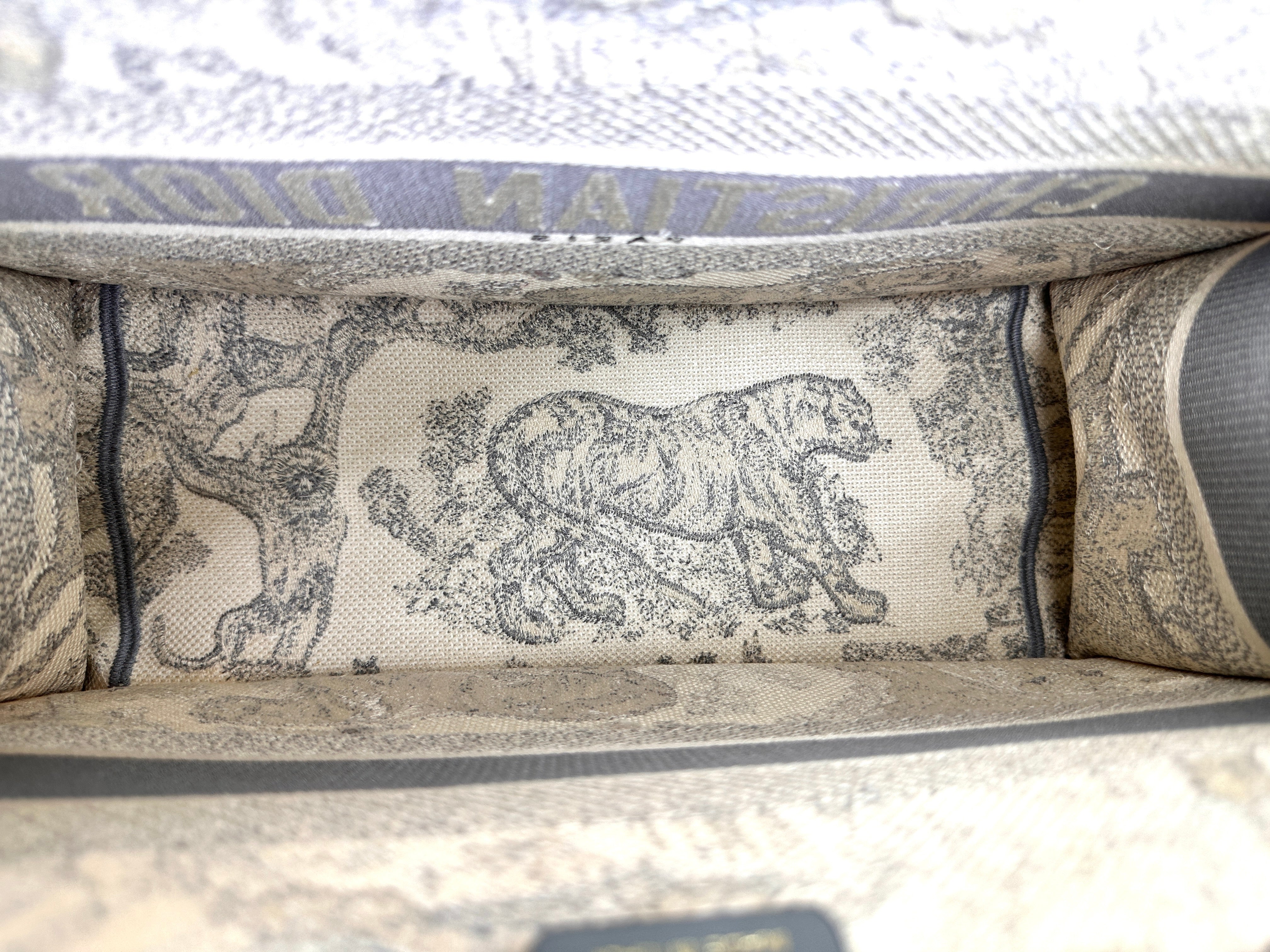 Christian Dior Yoile de Jouy Grey/White Embroidery Book Tote Bag IRIS236