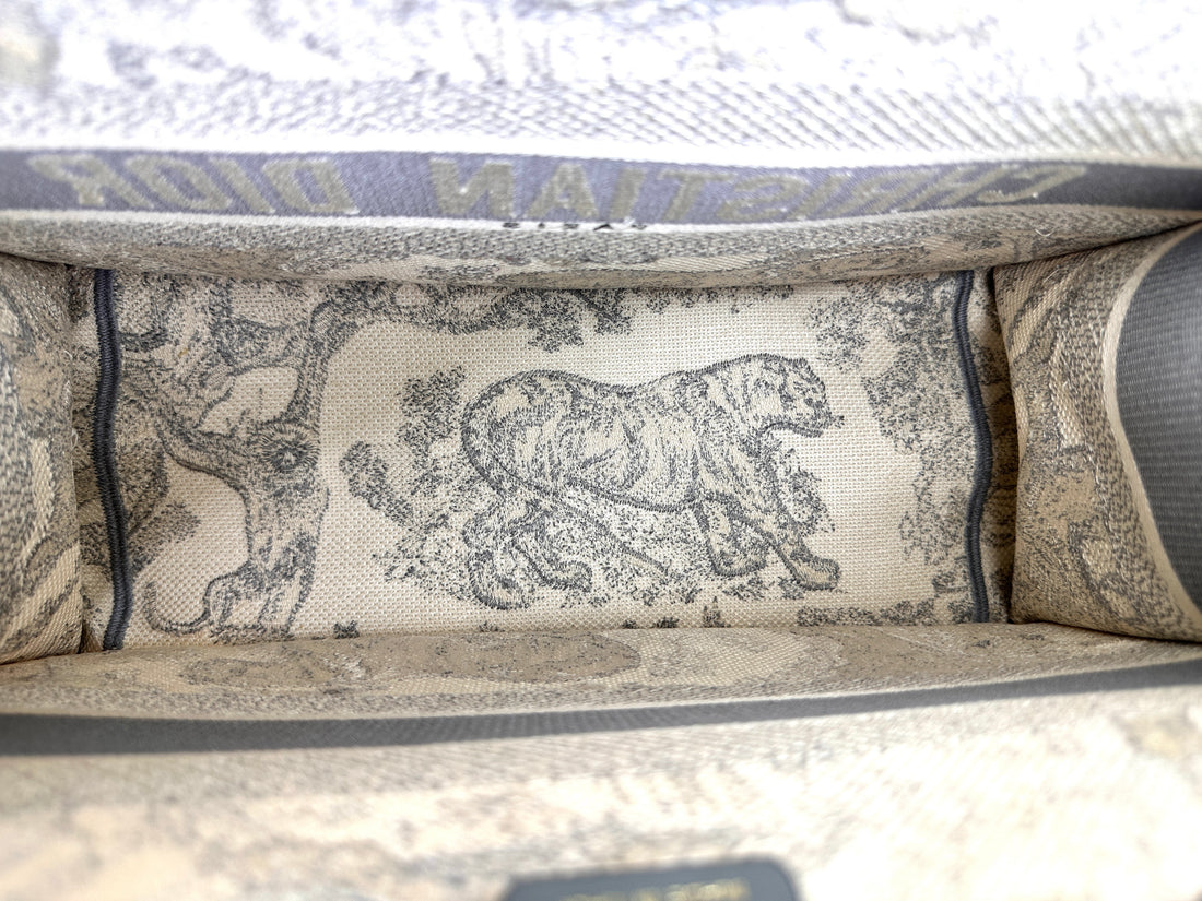 Christian Dior Yoile de Jouy Grey/White Embroidery Book Tote Bag IRIS236