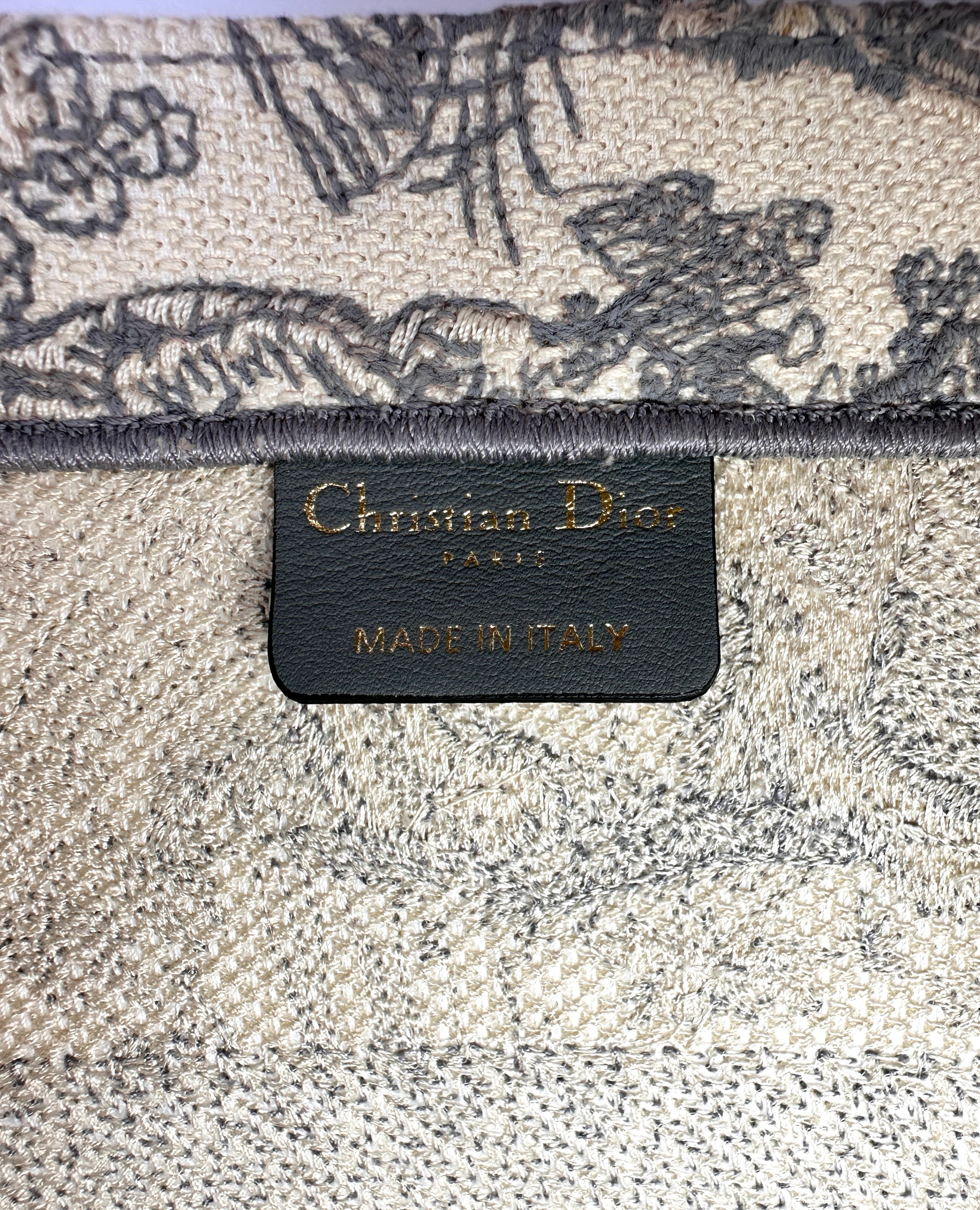 Christian Dior Yoile de Jouy Grey/White Embroidery Book Tote Bag IRIS236