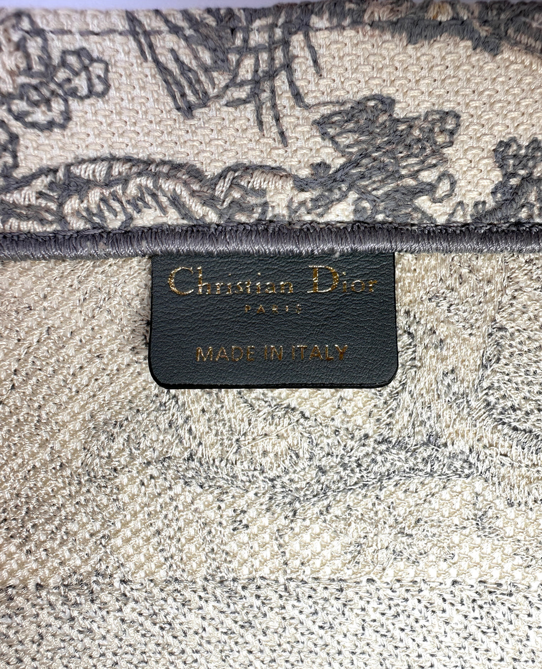 Christian Dior Yoile de Jouy Grey/White Embroidery Book Tote Bag IRIS236