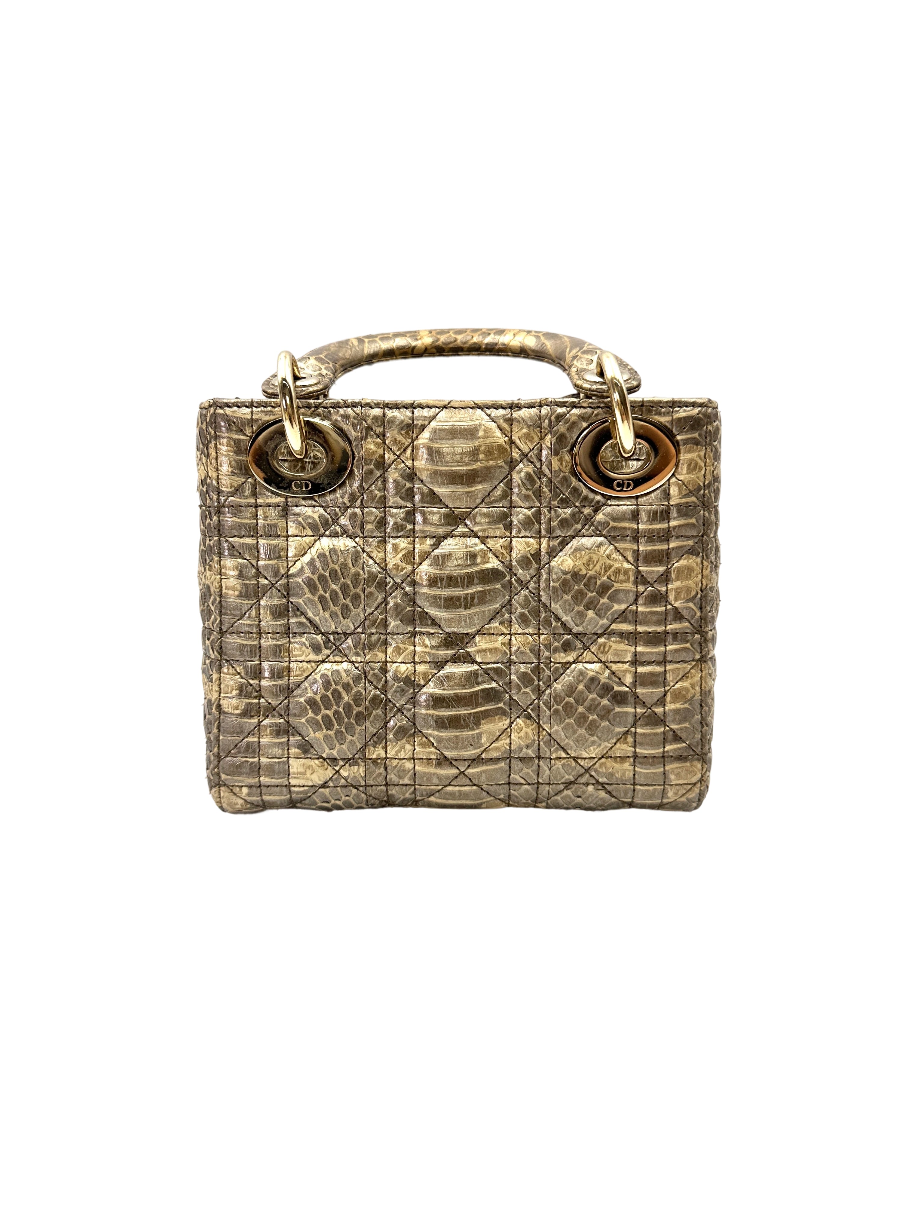 Christian Dior Lady Dior Grey Python Leather Handle Bag DR766