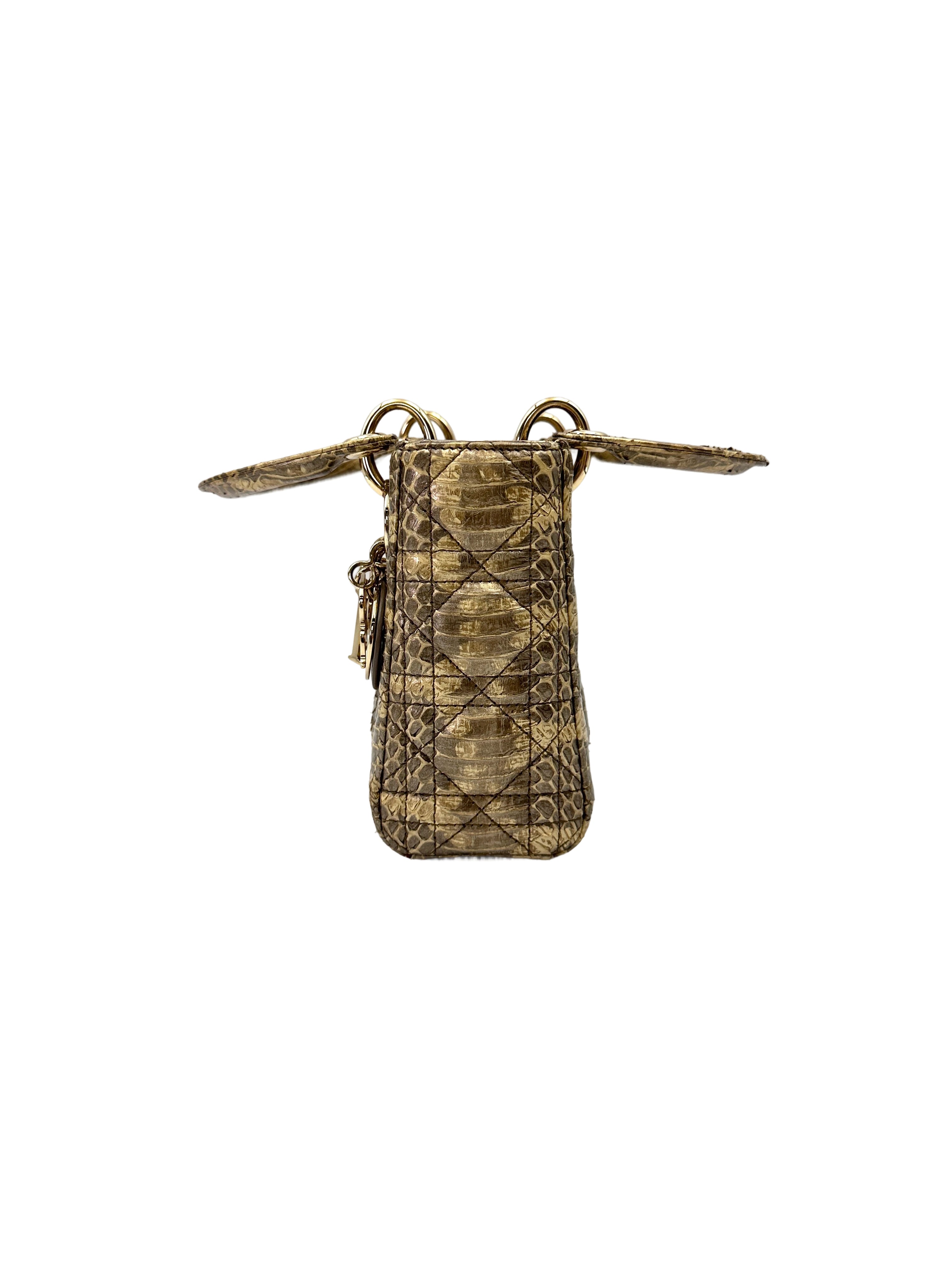Christian Dior Lady Dior Grey Python Leather Handle Bag DR766