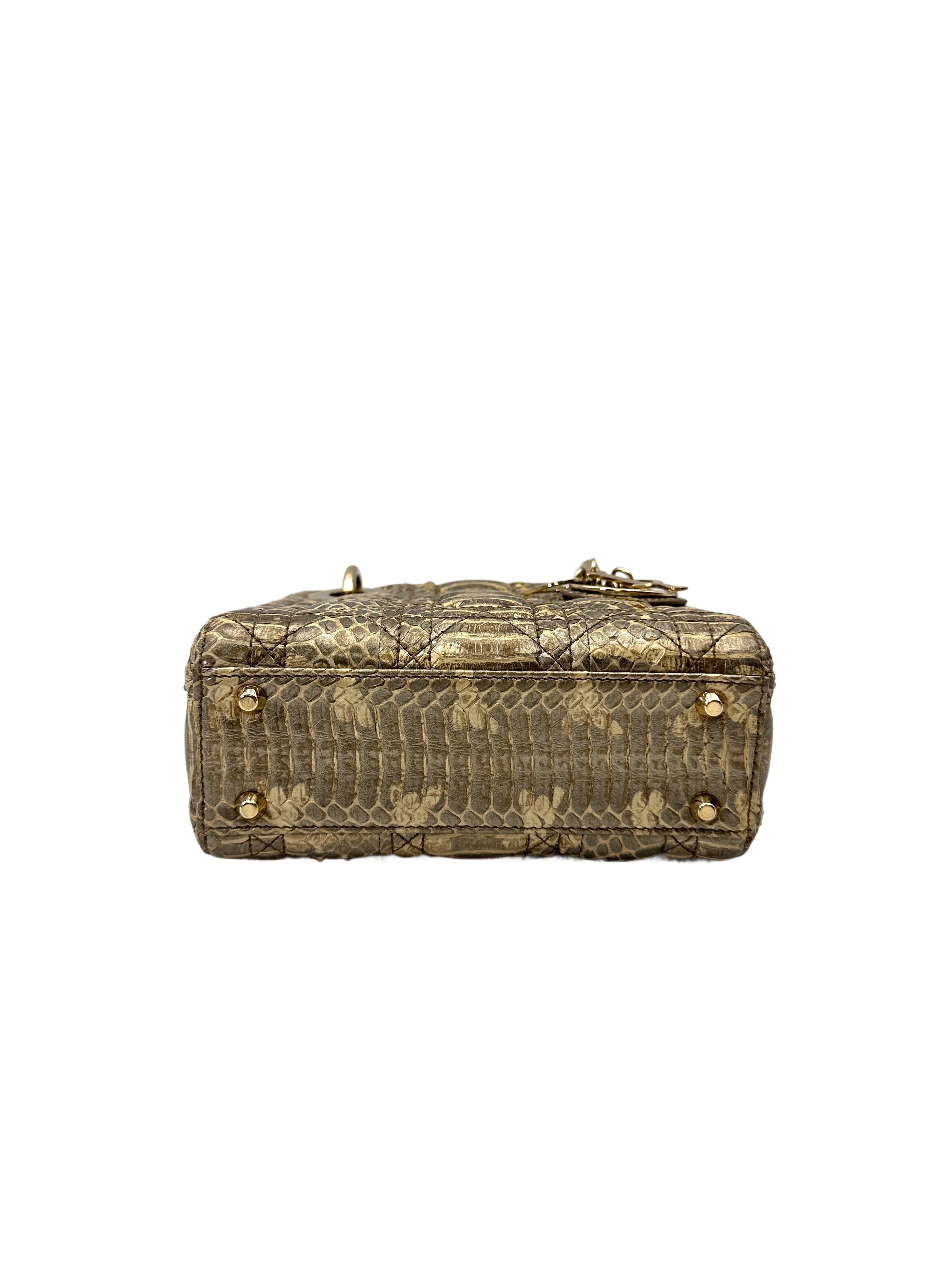 Christian Dior Lady Dior Grey Python Leather Handle Bag DR766
