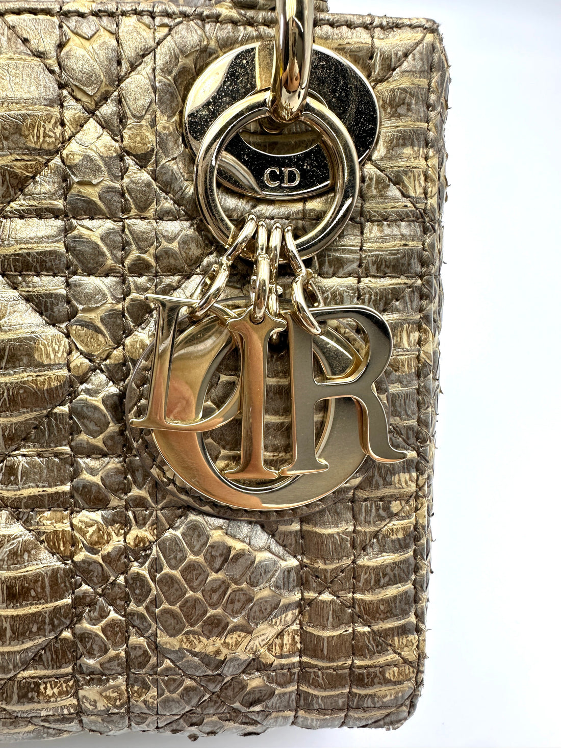 Christian Dior Lady Dior Grey Python Leather Handle Bag DR766