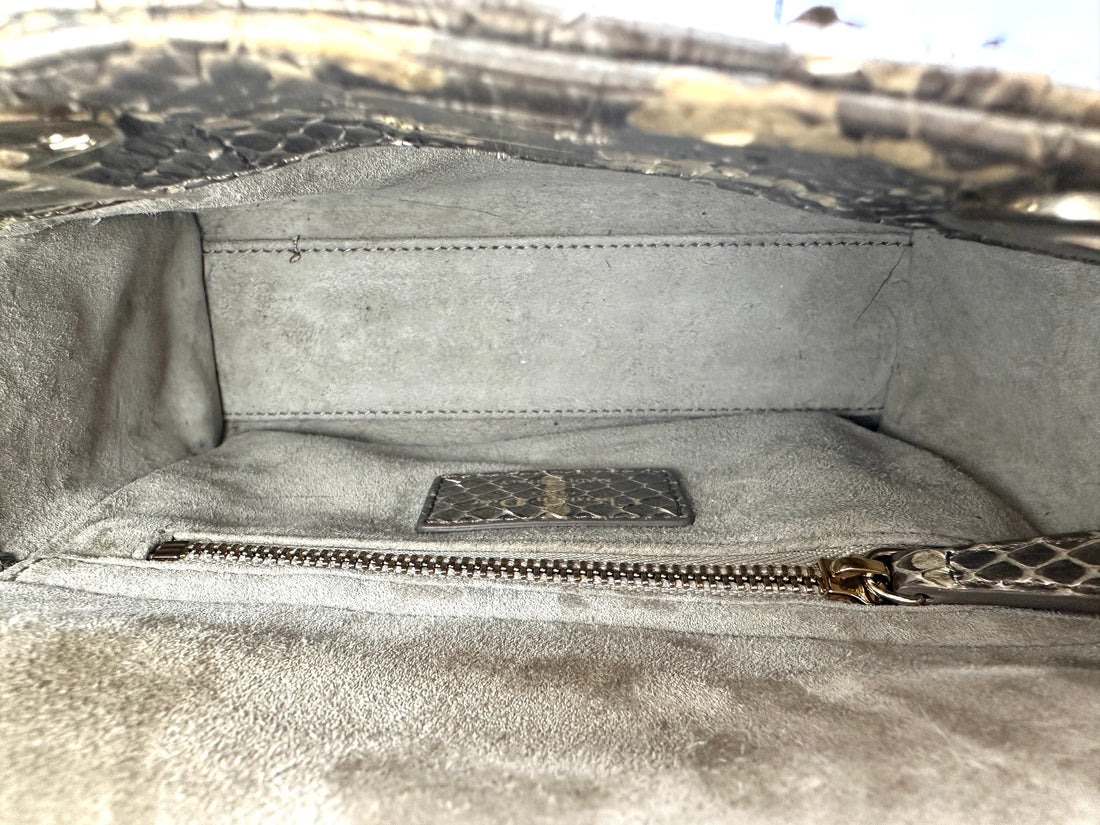 Christian Dior Lady Dior Grey Python Leather Handle Bag DR766